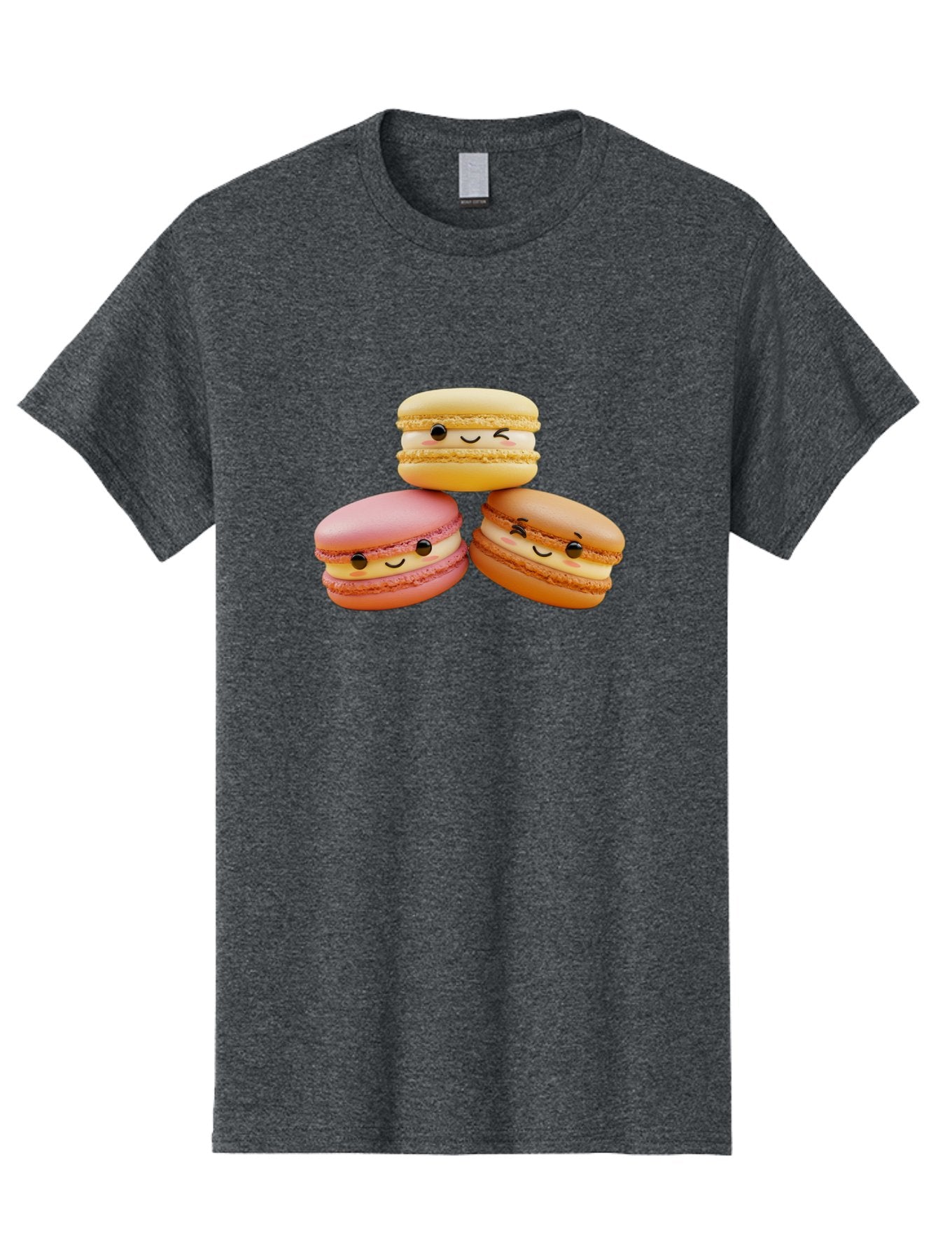 Smiling-Macarons-2 Men'S Graphic Tee, 100% Cotton, Comfortable Casual Summer Wear, Machine Washable, Colorful Macarons, Smiling Faces, Pastel Colors, Sweet Treats, Dessert, French Patisserie, Whimsical Design, Cute Pastries, Bakery Delights Bab419 6