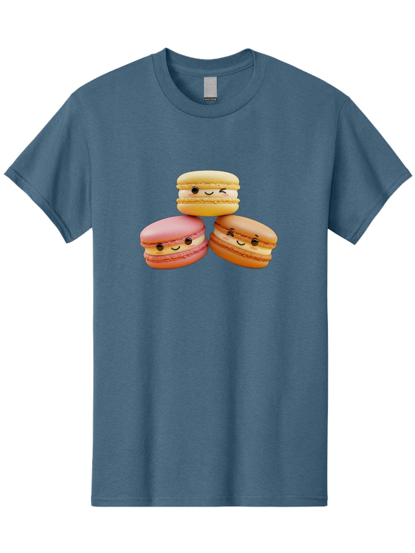 Smiling-Macarons-2 Men'S Graphic Tee, 100% Cotton, Comfortable Casual Summer Wear, Machine Washable, Colorful Macarons, Smiling Faces, Pastel Colors, Sweet Treats, Dessert, French Patisserie, Whimsical Design, Cute Pastries, Bakery Delights Bab419 14