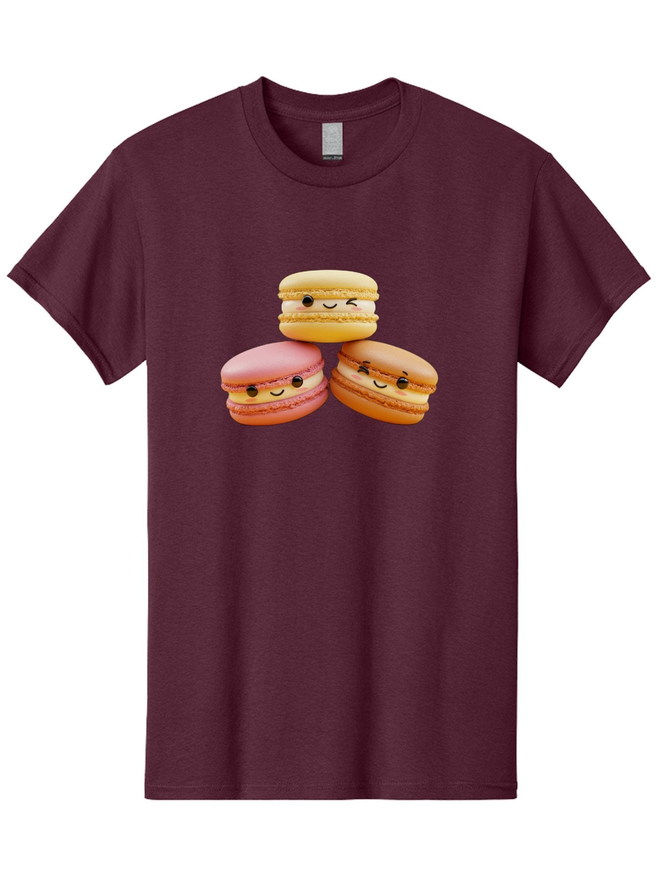 Smiling-Macarons-2 Men'S Graphic Tee, 100% Cotton, Comfortable Casual Summer Wear, Machine Washable, Colorful Macarons, Smiling Faces, Pastel Colors, Sweet Treats, Dessert, French Patisserie, Whimsical Design, Cute Pastries, Bakery Delights Bab419 7