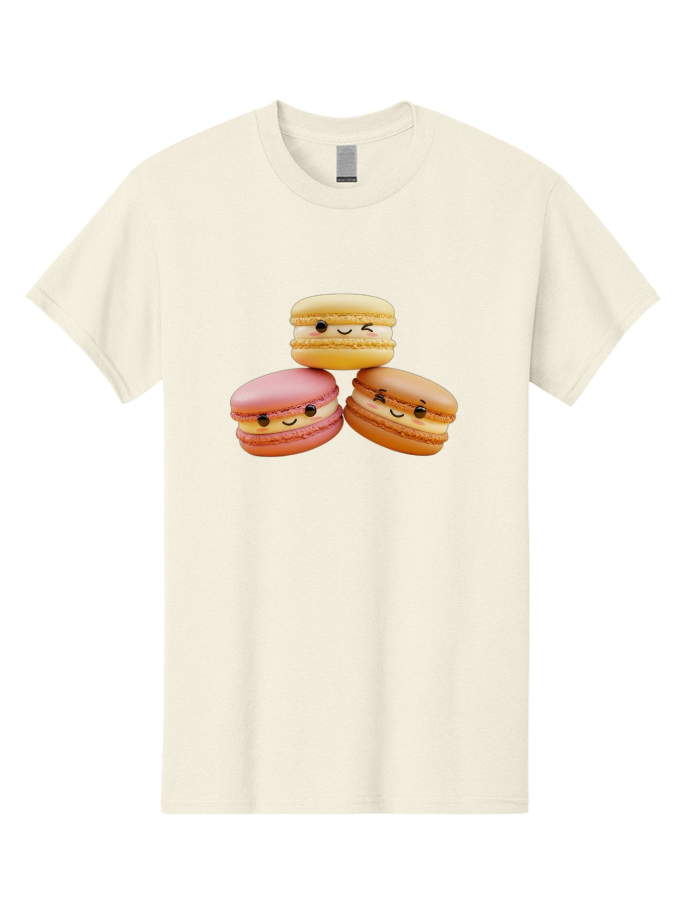 Smiling-Macarons-2 Men'S Graphic Tee, 100% Cotton, Comfortable Casual Summer Wear, Machine Washable, Colorful Macarons, Smiling Faces, Pastel Colors, Sweet Treats, Dessert, French Patisserie, Whimsical Design, Cute Pastries, Bakery Delights Bab419