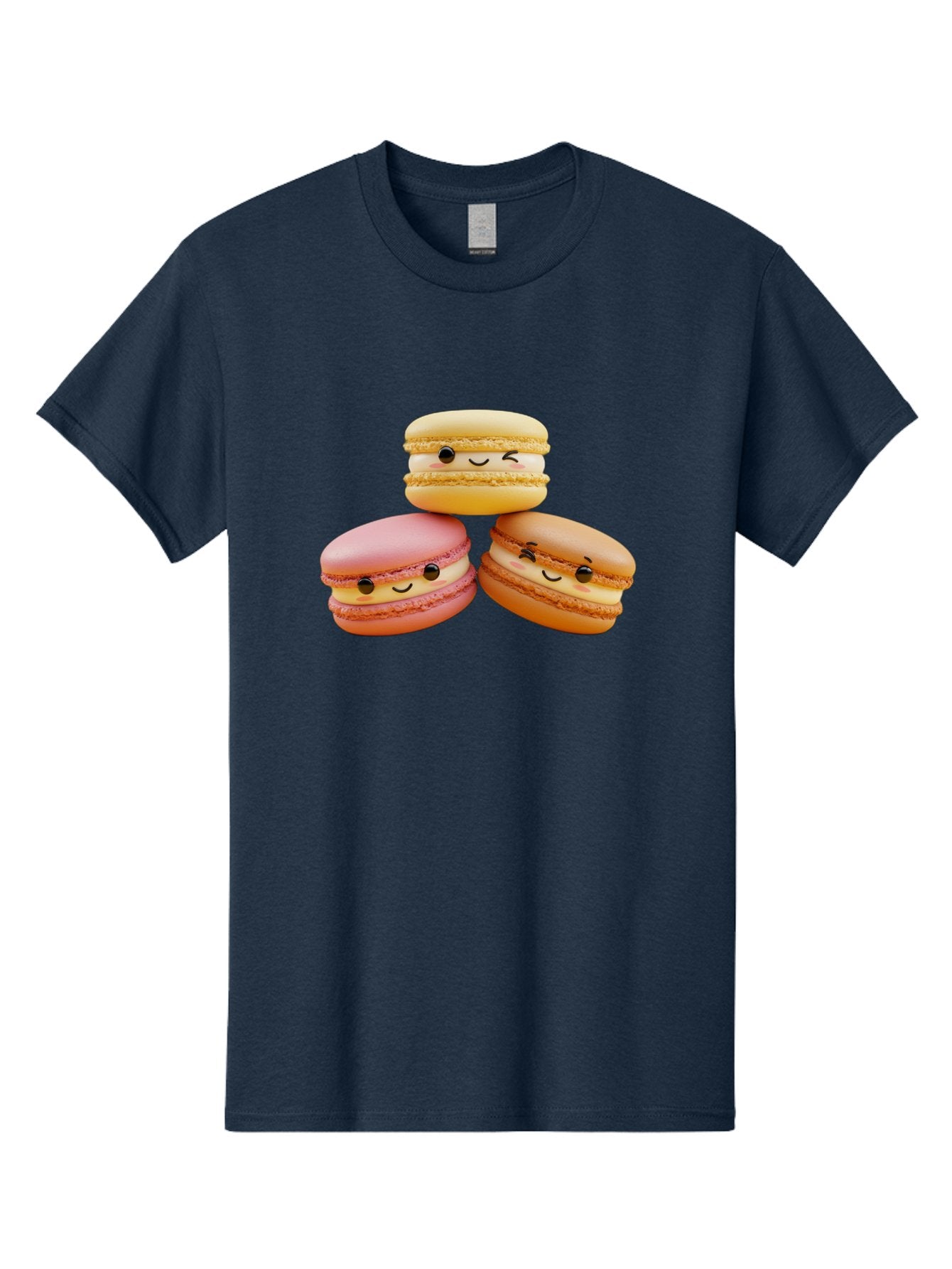 Smiling-Macarons-2 Men'S Graphic Tee, 100% Cotton, Comfortable Casual Summer Wear, Machine Washable, Colorful Macarons, Smiling Faces, Pastel Colors, Sweet Treats, Dessert, French Patisserie, Whimsical Design, Cute Pastries, Bakery Delights Bab419 3
