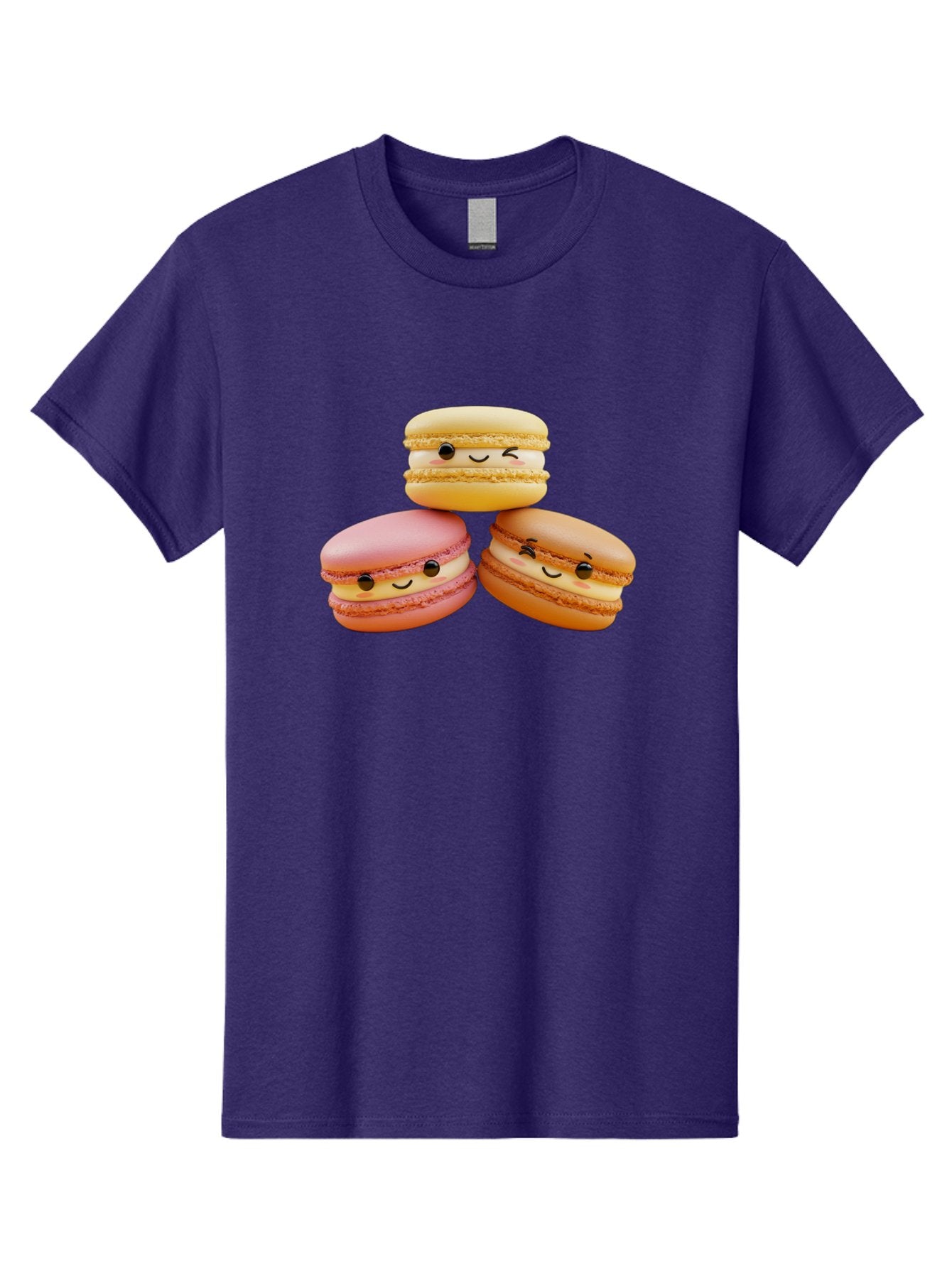 Smiling-Macarons-2 Men'S Graphic Tee, 100% Cotton, Comfortable Casual Summer Wear, Machine Washable, Colorful Macarons, Smiling Faces, Pastel Colors, Sweet Treats, Dessert, French Patisserie, Whimsical Design, Cute Pastries, Bakery Delights Bab419 12