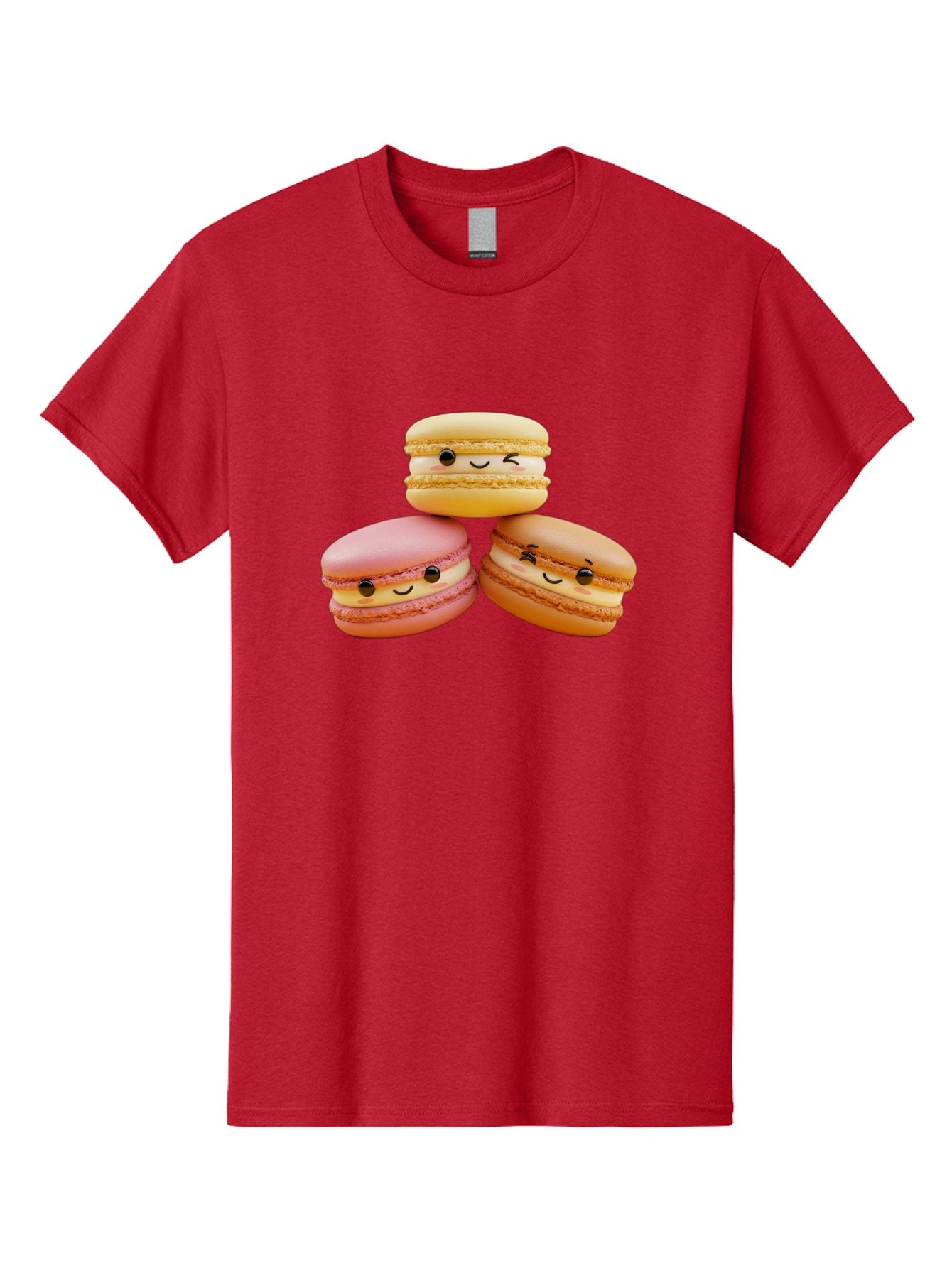 Smiling-Macarons-2 Men'S Graphic Tee, 100% Cotton, Comfortable Casual Summer Wear, Machine Washable, Colorful Macarons, Smiling Faces, Pastel Colors, Sweet Treats, Dessert, French Patisserie, Whimsical Design, Cute Pastries, Bakery Delights Bab419