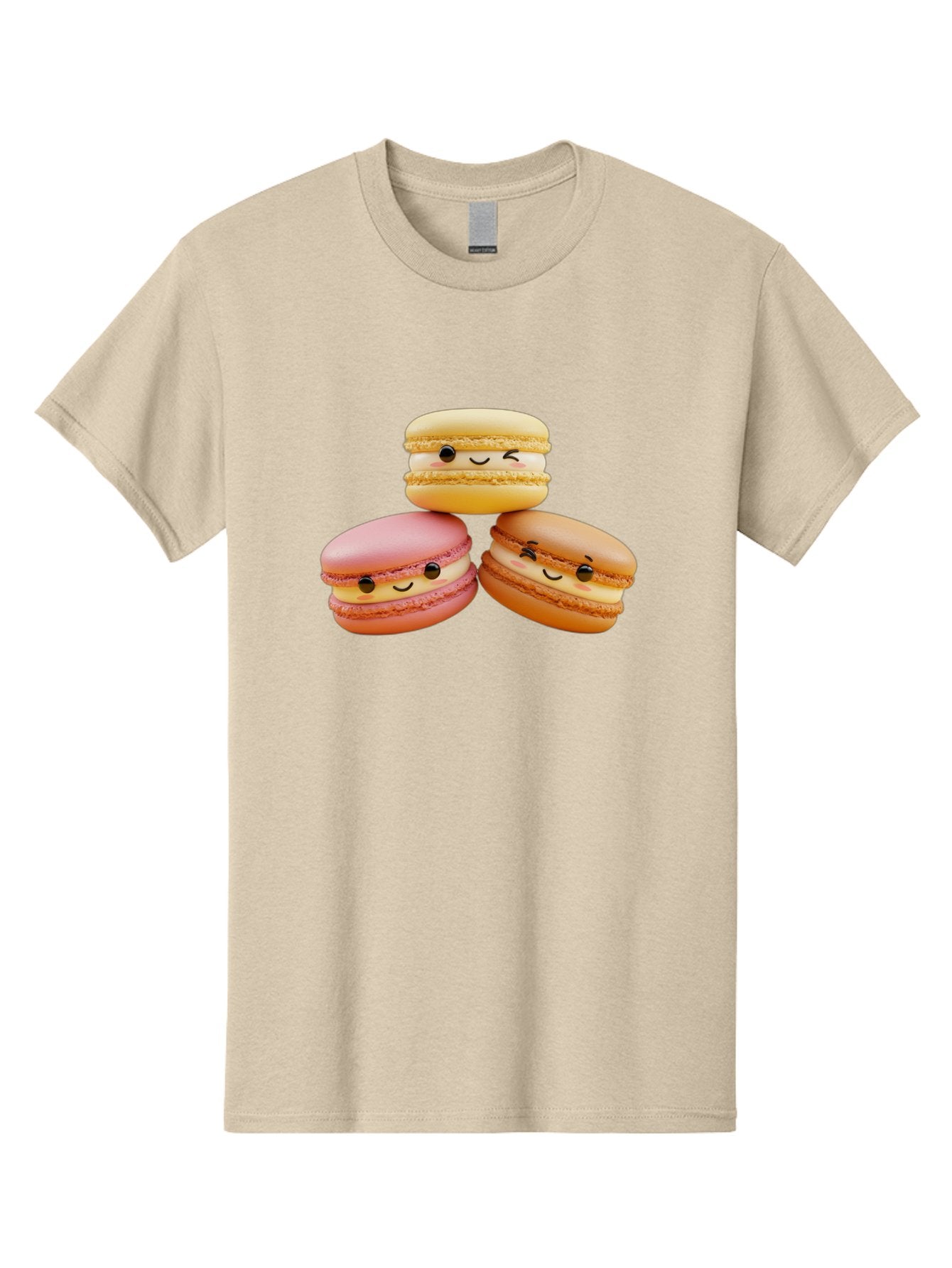 Smiling-Macarons-2 Men'S Graphic Tee, 100% Cotton, Comfortable Casual Summer Wear, Machine Washable, Colorful Macarons, Smiling Faces, Pastel Colors, Sweet Treats, Dessert, French Patisserie, Whimsical Design, Cute Pastries, Bakery Delights Bab419 15