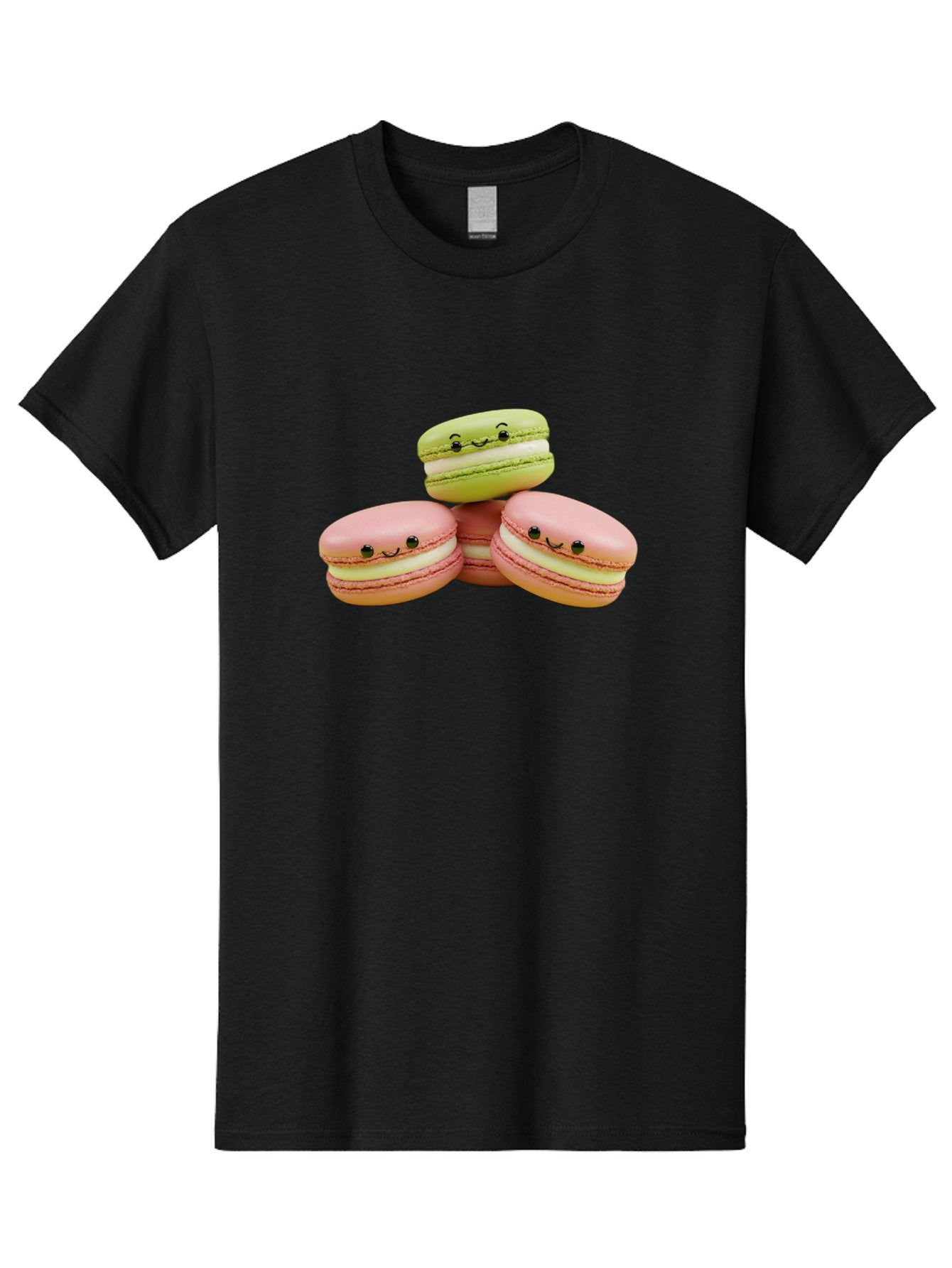 Smiling-Macarons-3 Men'S Graphic Tee, 100% Cotton, Comfortable Casual Summer Wear, Machine Washable, Pink And Green Macarons, French Dessert, Cute Emoticons, Smiley Faces, Sweet Treats, Pastel Colors, Dessert Photography Bab420 4