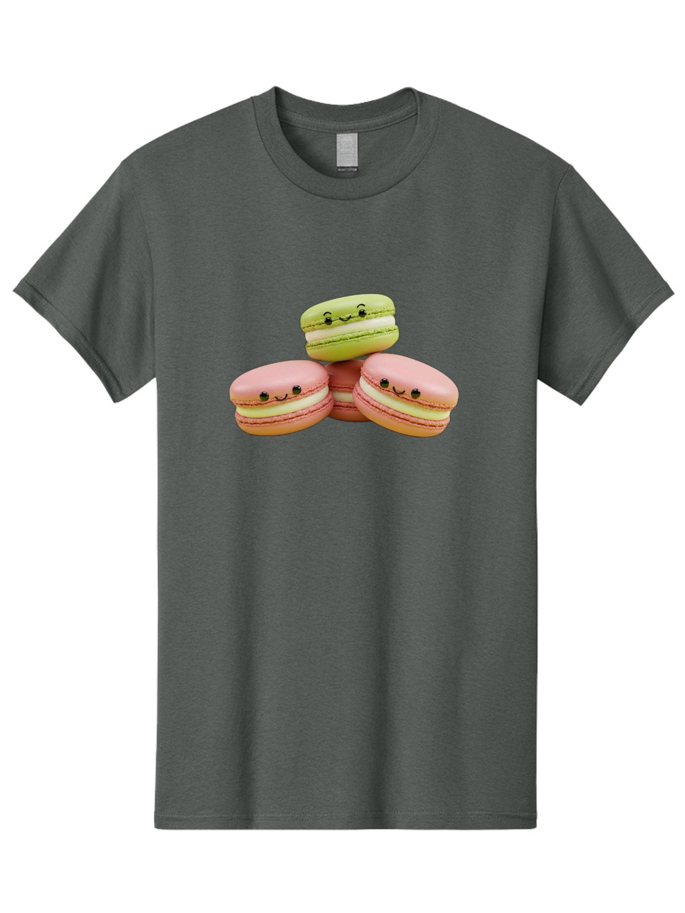 Smiling-Macarons-3 Men'S Graphic Tee, 100% Cotton, Comfortable Casual Summer Wear, Machine Washable, Pink And Green Macarons, French Dessert, Cute Emoticons, Smiley Faces, Sweet Treats, Pastel Colors, Dessert Photography Bab420 14