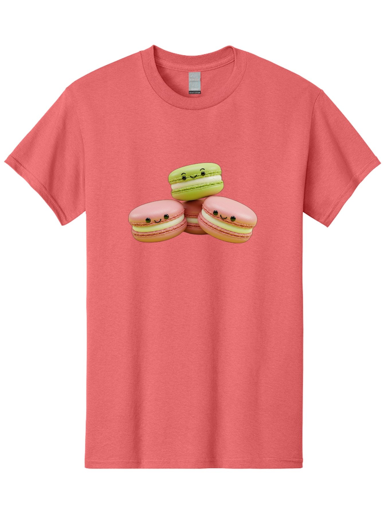Smiling-Macarons-3 Men'S Graphic Tee, 100% Cotton, Comfortable Casual Summer Wear, Machine Washable, Pink And Green Macarons, French Dessert, Cute Emoticons, Smiley Faces, Sweet Treats, Pastel Colors, Dessert Photography Bab420 5