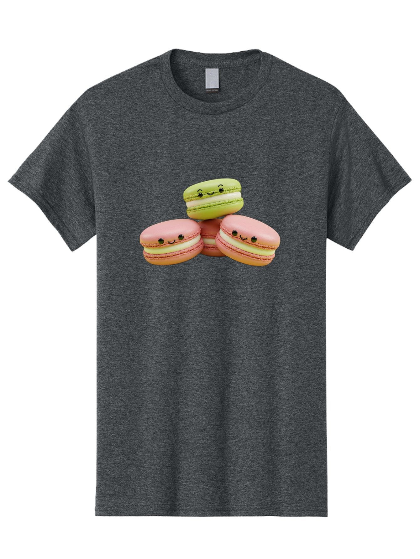 Smiling-Macarons-3 Men'S Graphic Tee, 100% Cotton, Comfortable Casual Summer Wear, Machine Washable, Pink And Green Macarons, French Dessert, Cute Emoticons, Smiley Faces, Sweet Treats, Pastel Colors, Dessert Photography Bab420 11