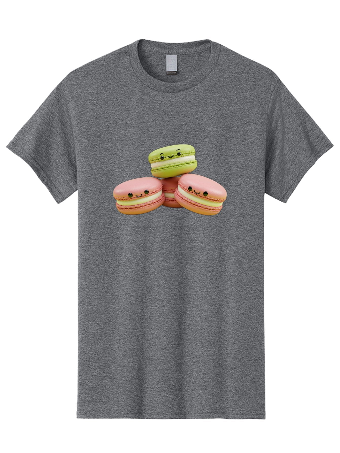 Smiling-Macarons-3 Men'S Graphic Tee, 100% Cotton, Comfortable Casual Summer Wear, Machine Washable, Pink And Green Macarons, French Dessert, Cute Emoticons, Smiley Faces, Sweet Treats, Pastel Colors, Dessert Photography Bab420 15