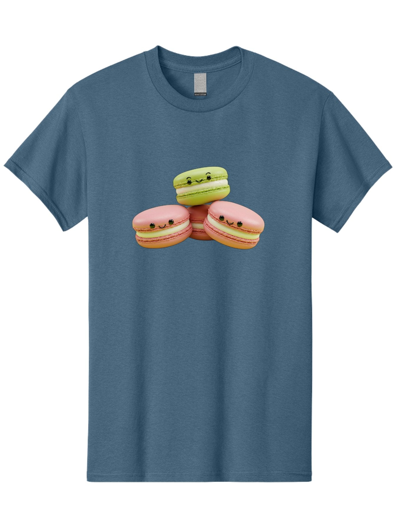 Smiling-Macarons-3 Men'S Graphic Tee, 100% Cotton, Comfortable Casual Summer Wear, Machine Washable, Pink And Green Macarons, French Dessert, Cute Emoticons, Smiley Faces, Sweet Treats, Pastel Colors, Dessert Photography Bab420