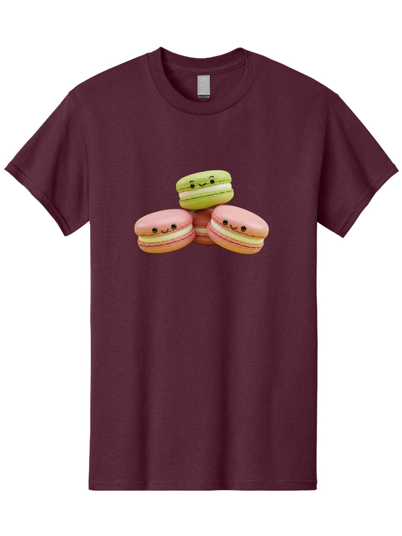 Smiling-Macarons-3 Men'S Graphic Tee, 100% Cotton, Comfortable Casual Summer Wear, Machine Washable, Pink And Green Macarons, French Dessert, Cute Emoticons, Smiley Faces, Sweet Treats, Pastel Colors, Dessert Photography Bab420 13