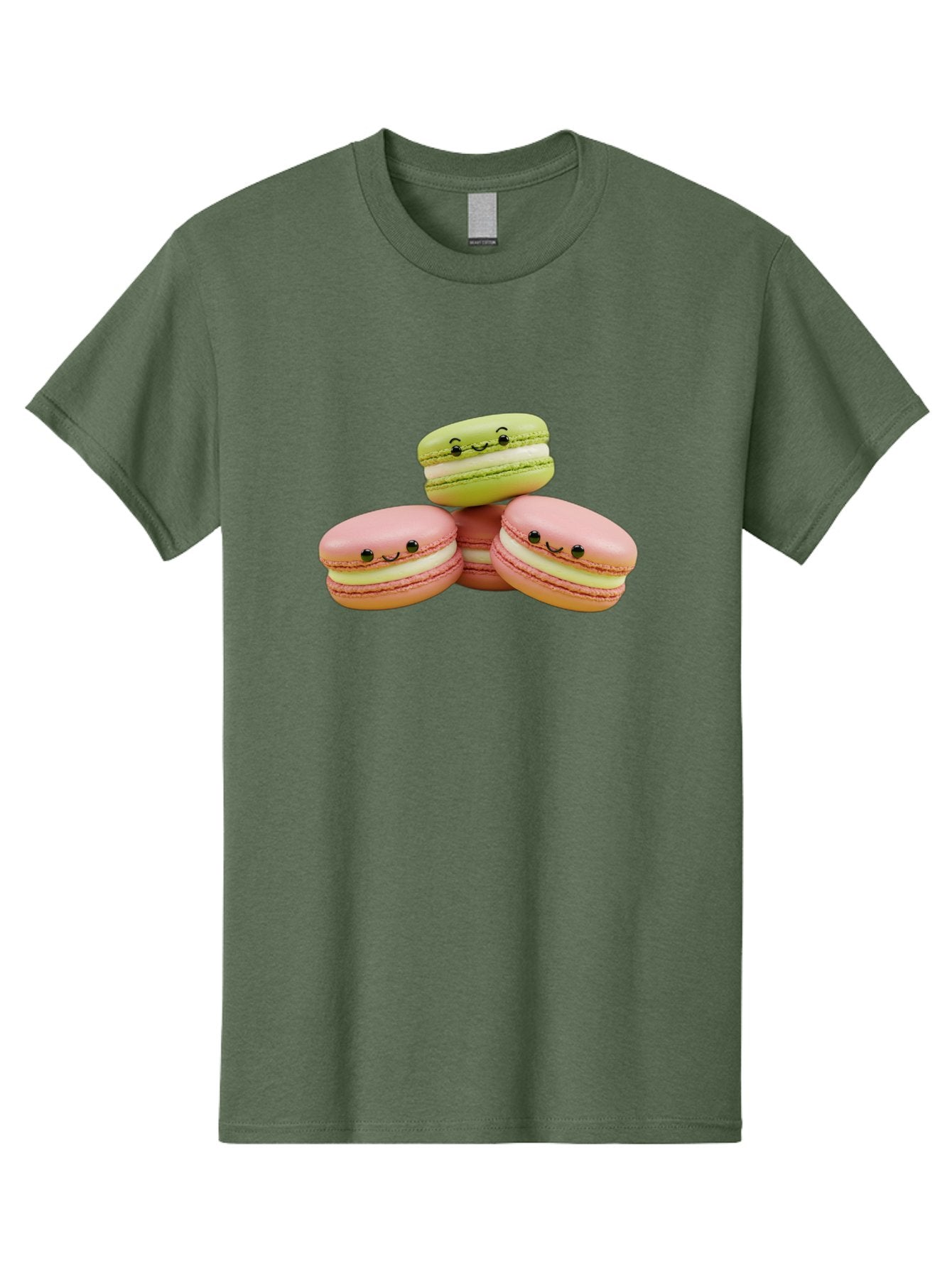 Smiling-Macarons-3 Men'S Graphic Tee, 100% Cotton, Comfortable Casual Summer Wear, Machine Washable, Pink And Green Macarons, French Dessert, Cute Emoticons, Smiley Faces, Sweet Treats, Pastel Colors, Dessert Photography Bab420 10