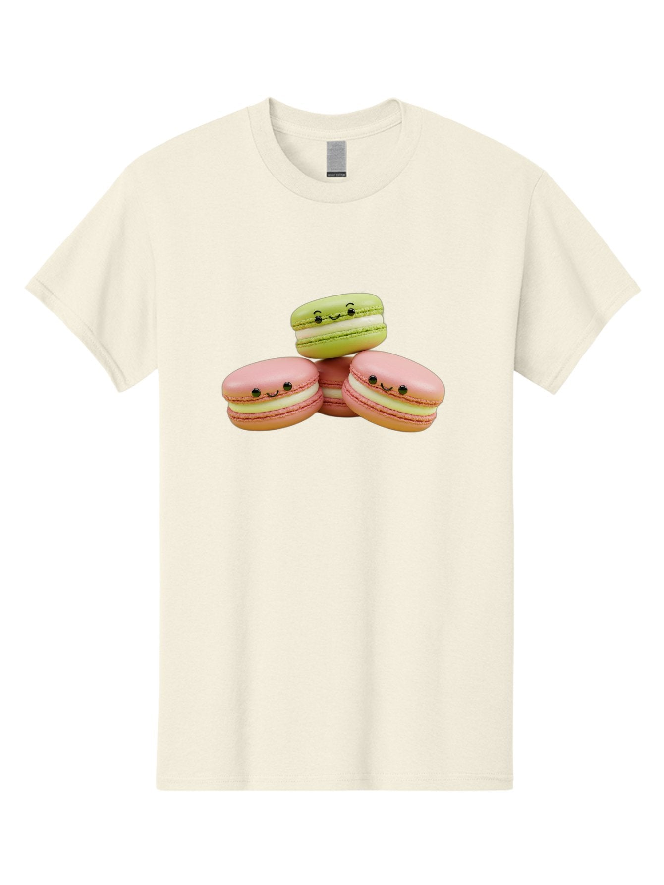 Smiling-Macarons-3 Men'S Graphic Tee, 100% Cotton, Comfortable Casual Summer Wear, Machine Washable, Pink And Green Macarons, French Dessert, Cute Emoticons, Smiley Faces, Sweet Treats, Pastel Colors, Dessert Photography Bab420