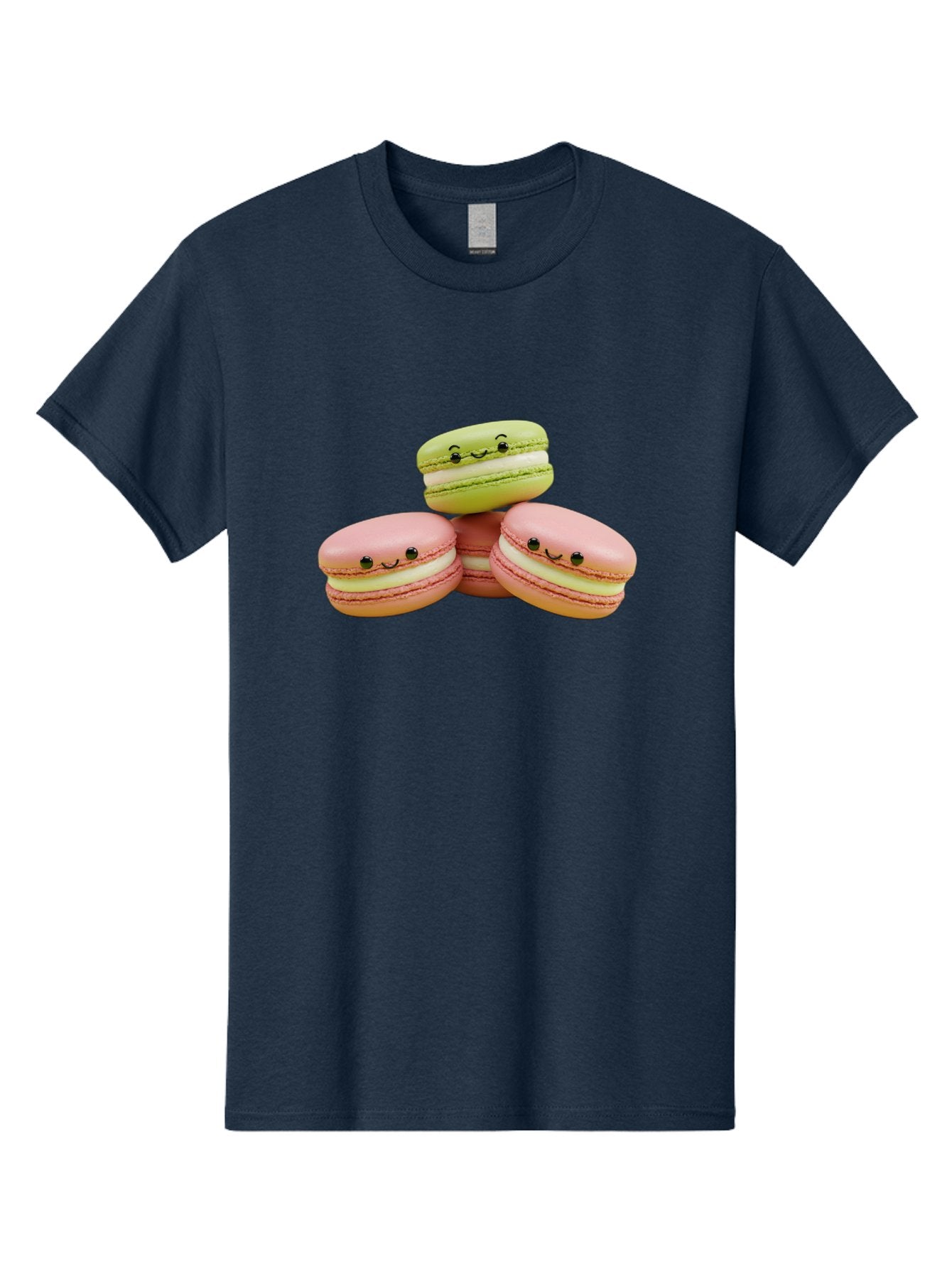 Smiling-Macarons-3 Men'S Graphic Tee, 100% Cotton, Comfortable Casual Summer Wear, Machine Washable, Pink And Green Macarons, French Dessert, Cute Emoticons, Smiley Faces, Sweet Treats, Pastel Colors, Dessert Photography Bab420 6