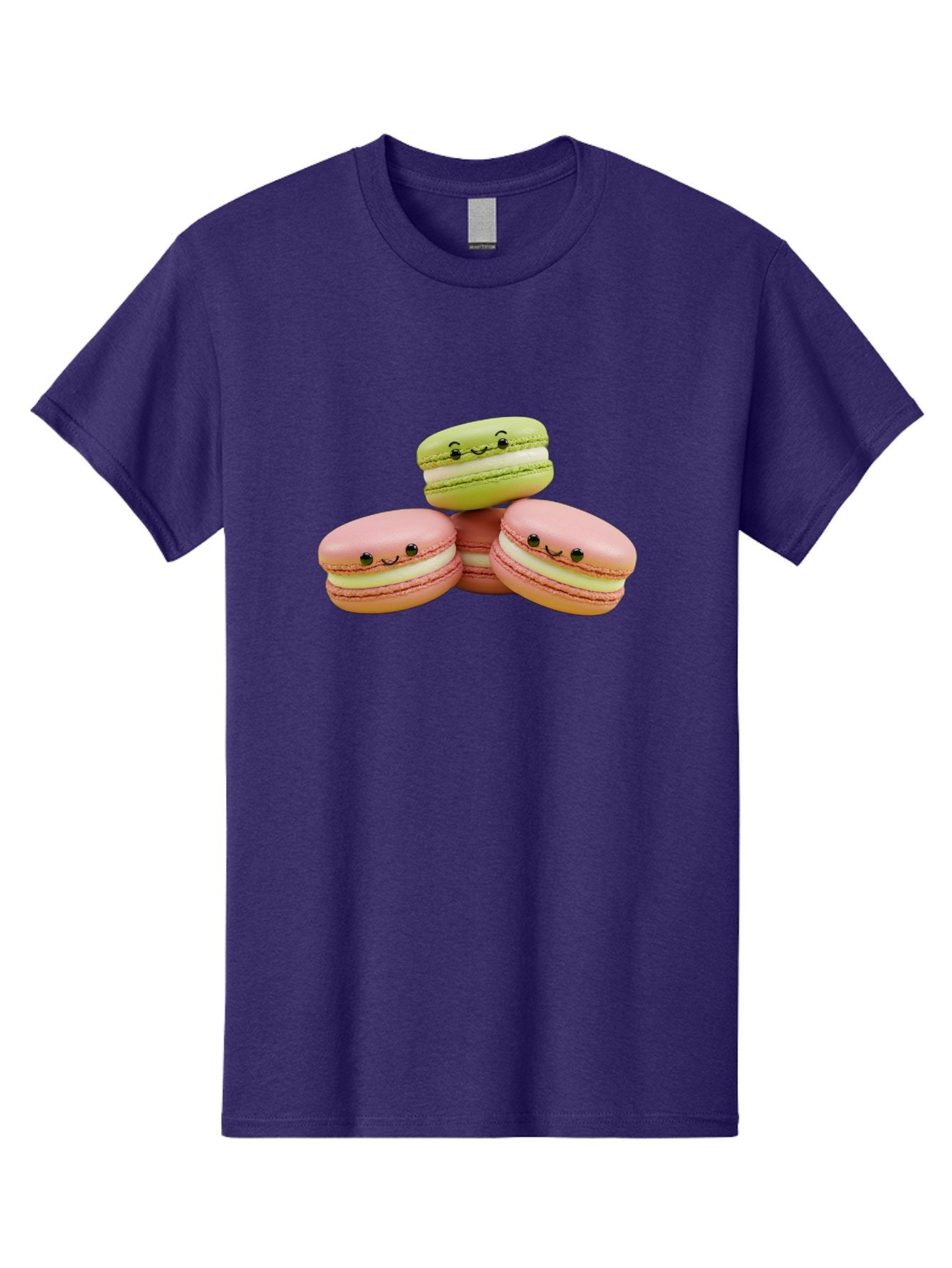 Smiling-Macarons-3 Men'S Graphic Tee, 100% Cotton, Comfortable Casual Summer Wear, Machine Washable, Pink And Green Macarons, French Dessert, Cute Emoticons, Smiley Faces, Sweet Treats, Pastel Colors, Dessert Photography Bab420 7