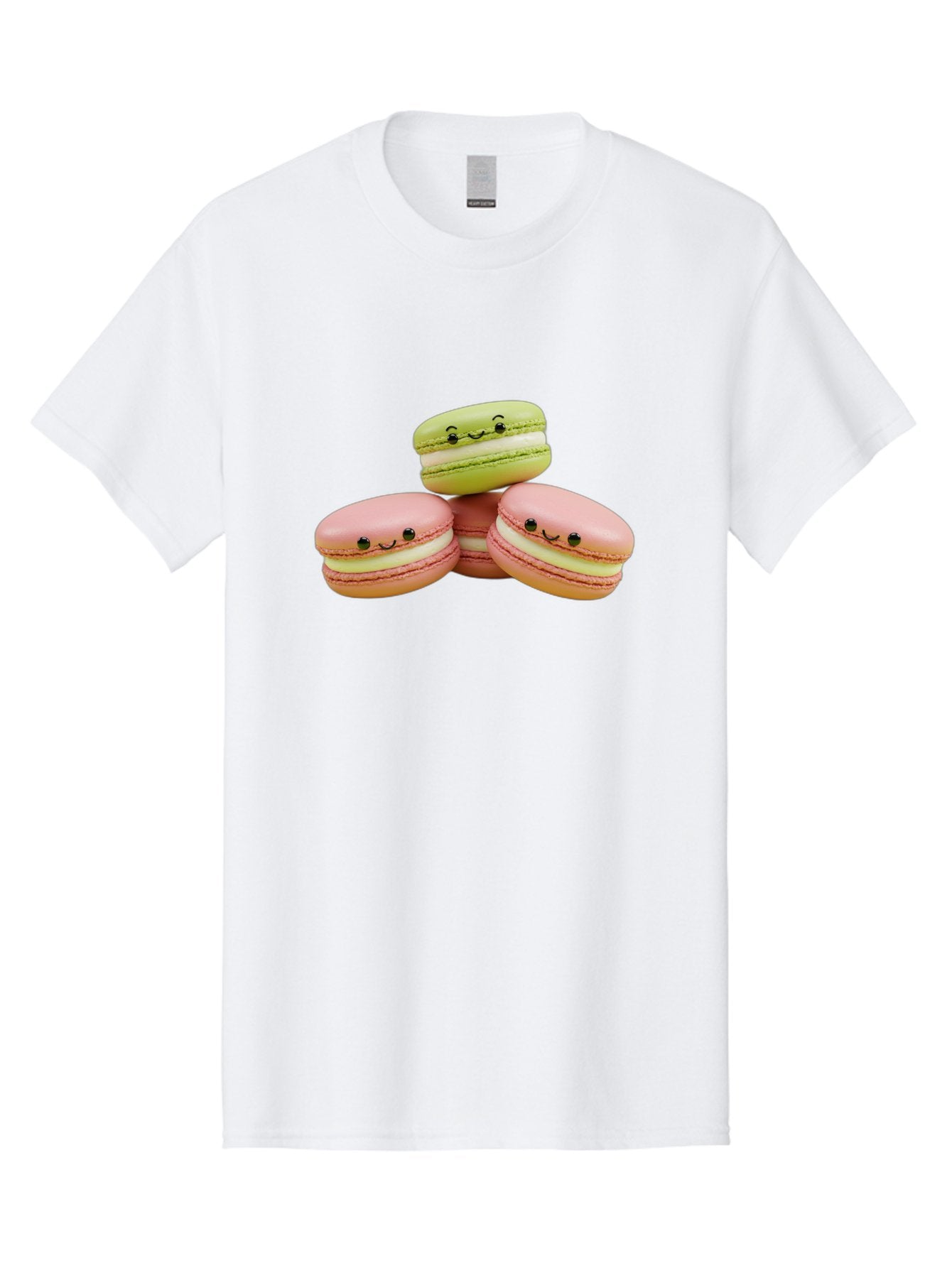 Smiling-Macarons-3 Men'S Graphic Tee, 100% Cotton, Comfortable Casual Summer Wear, Machine Washable, Pink And Green Macarons, French Dessert, Cute Emoticons, Smiley Faces, Sweet Treats, Pastel Colors, Dessert Photography Bab420 3