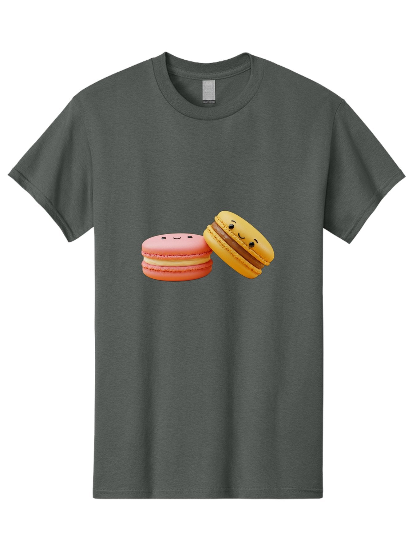 Smiling-Macarons-4 Men'S Graphic Tee, 100% Cotton, Comfortable Casual Summer Wear, Machine Washable, Pink Macaron, Smiling Face, Yellow Macaron, Winking Face, Chocolate Filling, Pastel Colors, Cute Desserts, Sweet Treats, French Patisserie, Bab421 12