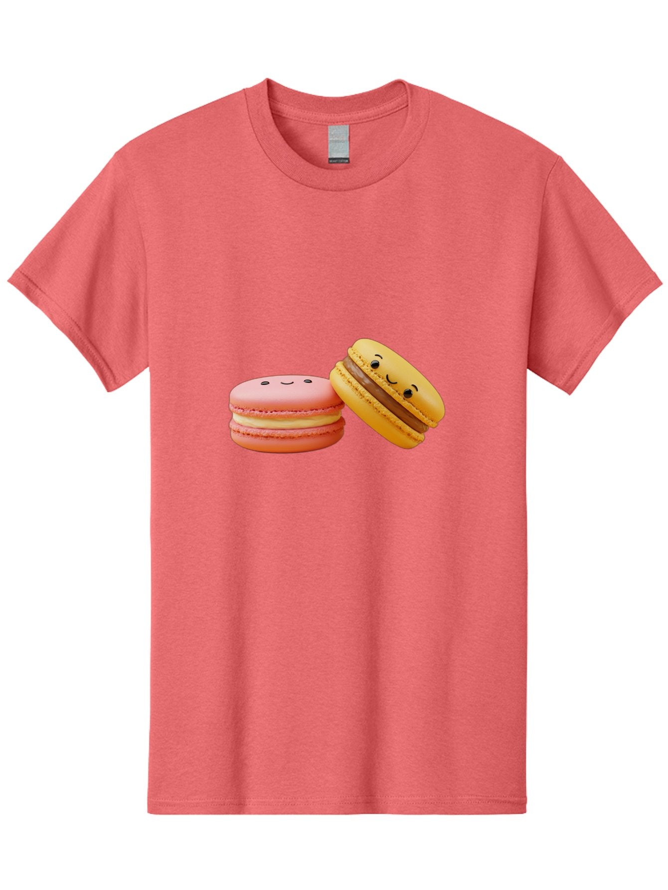 Smiling-Macarons-4 Men'S Graphic Tee, 100% Cotton, Comfortable Casual Summer Wear, Machine Washable, Pink Macaron, Smiling Face, Yellow Macaron, Winking Face, Chocolate Filling, Pastel Colors, Cute Desserts, Sweet Treats, French Patisserie, Bab421 13