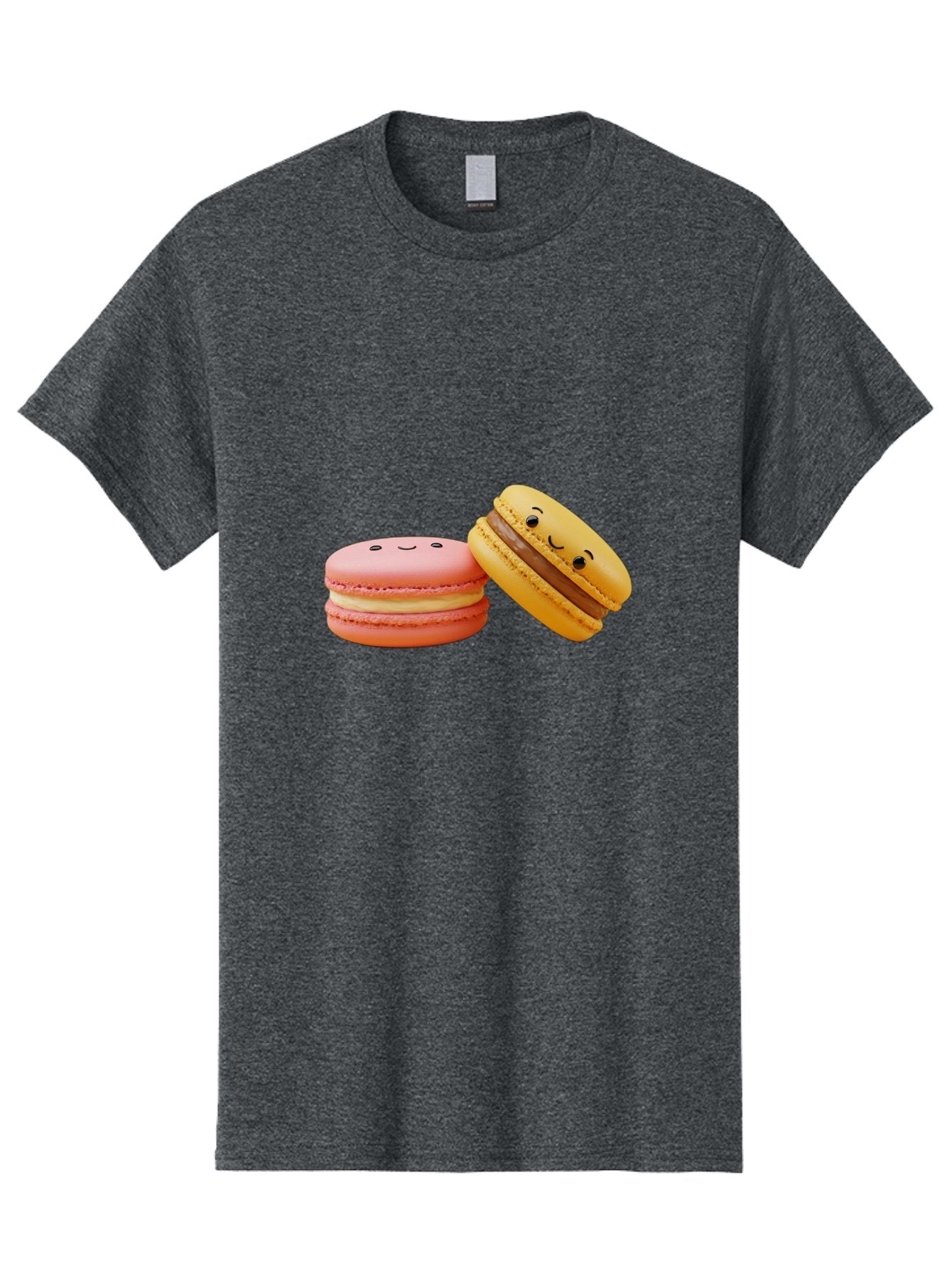 Smiling-Macarons-4 Men'S Graphic Tee, 100% Cotton, Comfortable Casual Summer Wear, Machine Washable, Pink Macaron, Smiling Face, Yellow Macaron, Winking Face, Chocolate Filling, Pastel Colors, Cute Desserts, Sweet Treats, French Patisserie, Bab421 6