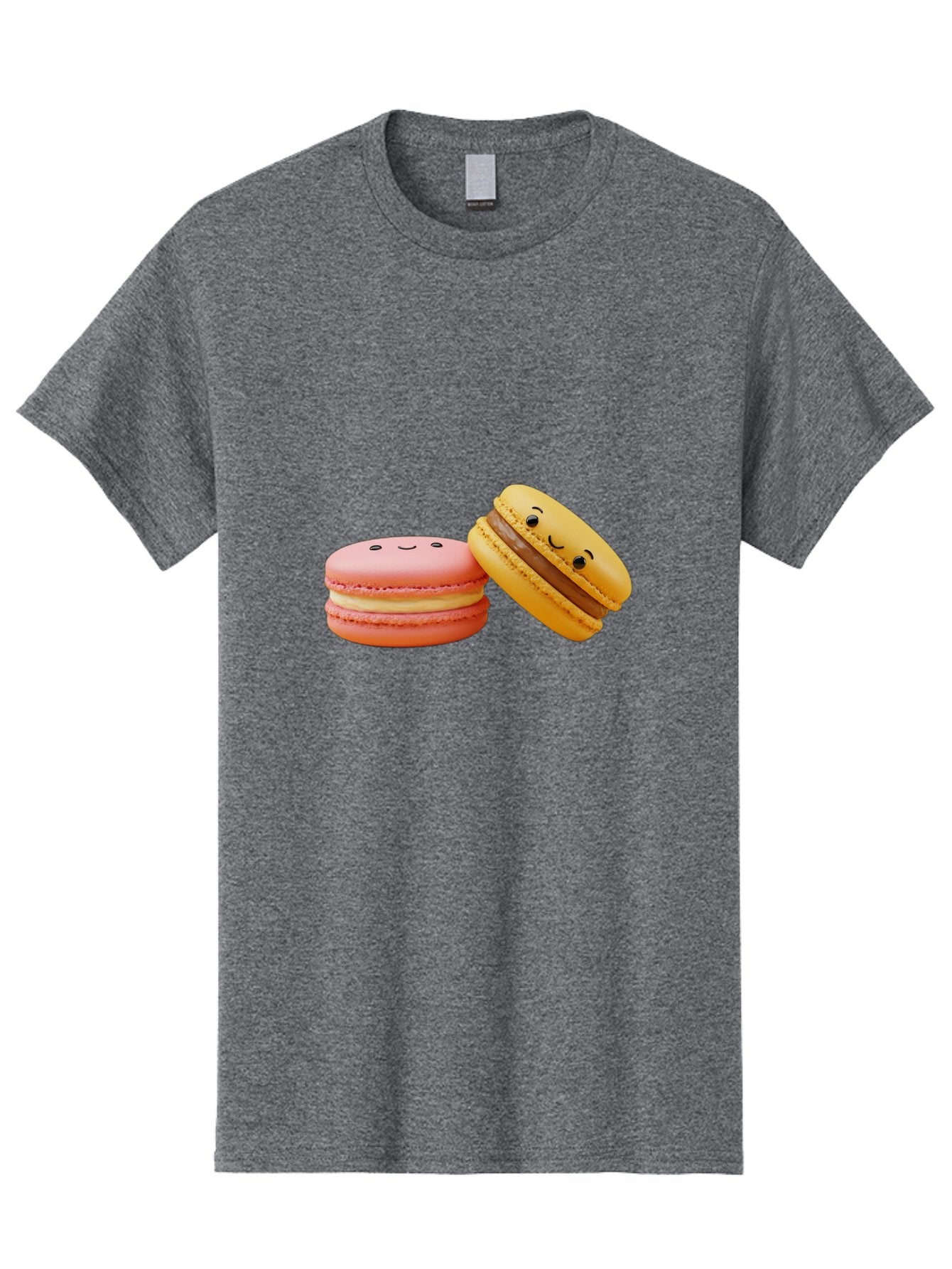Smiling-Macarons-4 Men'S Graphic Tee, 100% Cotton, Comfortable Casual Summer Wear, Machine Washable, Pink Macaron, Smiling Face, Yellow Macaron, Winking Face, Chocolate Filling, Pastel Colors, Cute Desserts, Sweet Treats, French Patisserie, Bab421 14