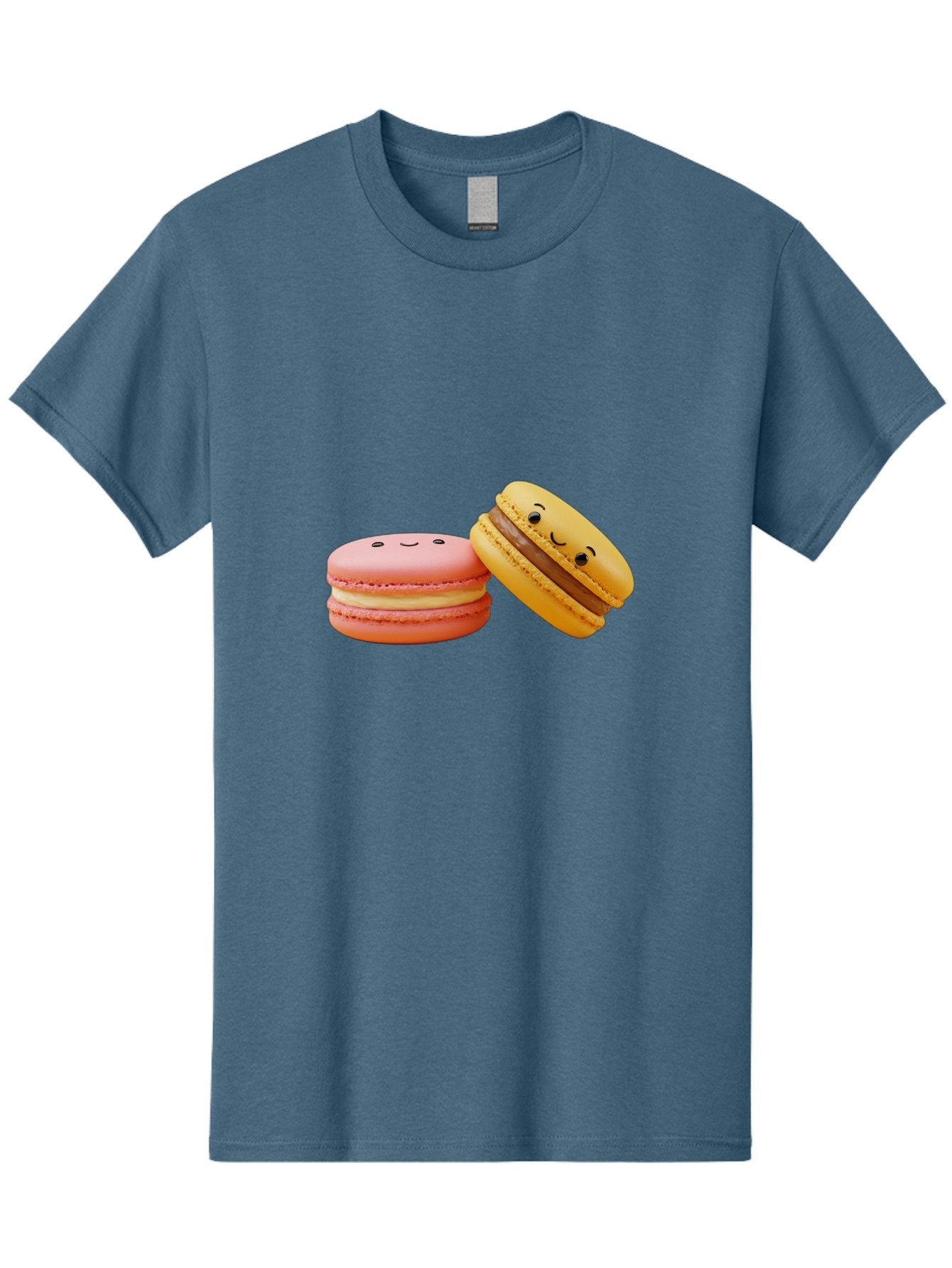Smiling-Macarons-4 Men'S Graphic Tee, 100% Cotton, Comfortable Casual Summer Wear, Machine Washable, Pink Macaron, Smiling Face, Yellow Macaron, Winking Face, Chocolate Filling, Pastel Colors, Cute Desserts, Sweet Treats, French Patisserie, Bab421 8