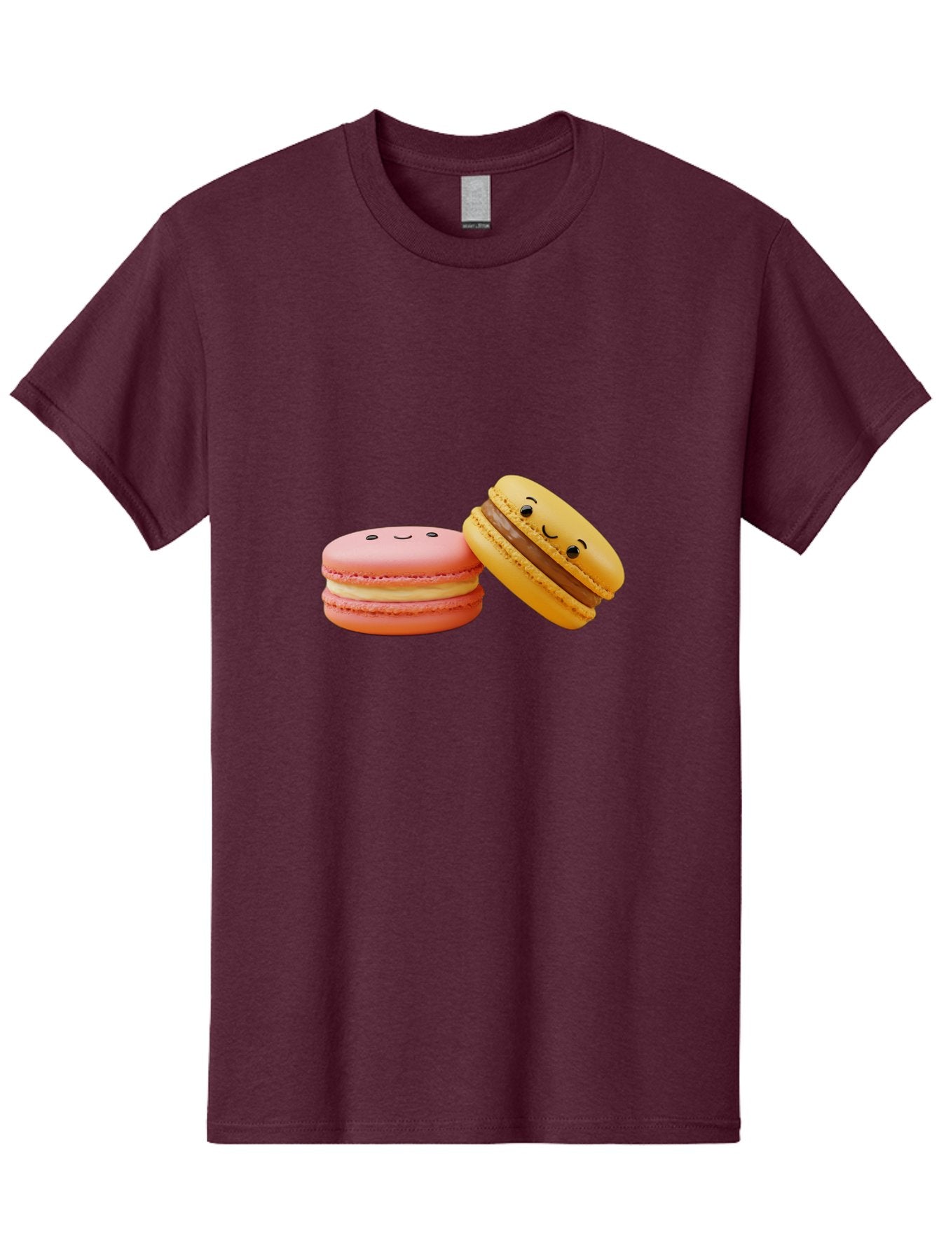 Smiling-Macarons-4 Men'S Graphic Tee, 100% Cotton, Comfortable Casual Summer Wear, Machine Washable, Pink Macaron, Smiling Face, Yellow Macaron, Winking Face, Chocolate Filling, Pastel Colors, Cute Desserts, Sweet Treats, French Patisserie, Bab421 15