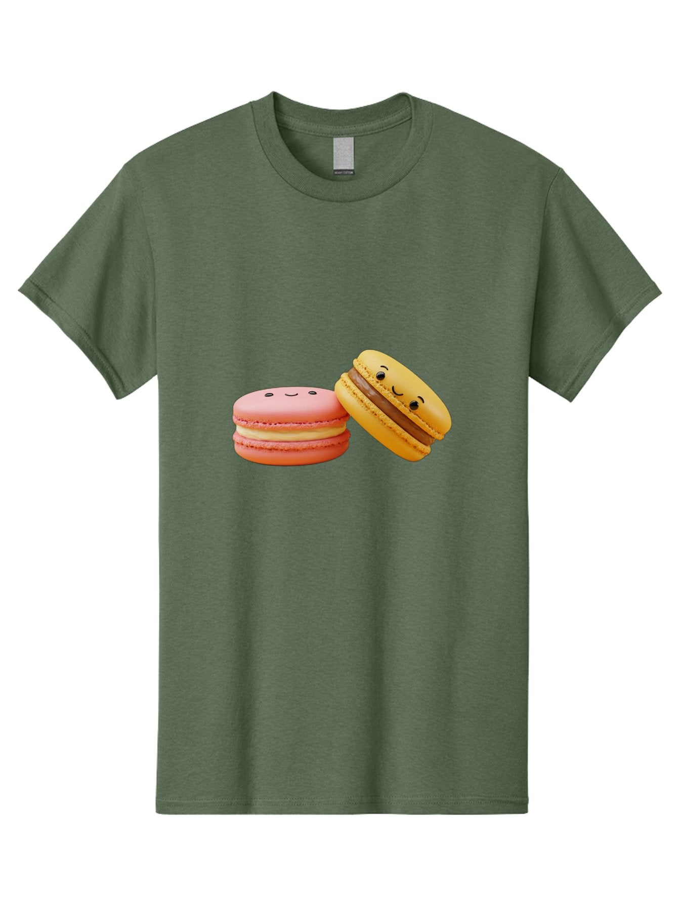 Smiling-Macarons-4 Men'S Graphic Tee, 100% Cotton, Comfortable Casual Summer Wear, Machine Washable, Pink Macaron, Smiling Face, Yellow Macaron, Winking Face, Chocolate Filling, Pastel Colors, Cute Desserts, Sweet Treats, French Patisserie, Bab421 4