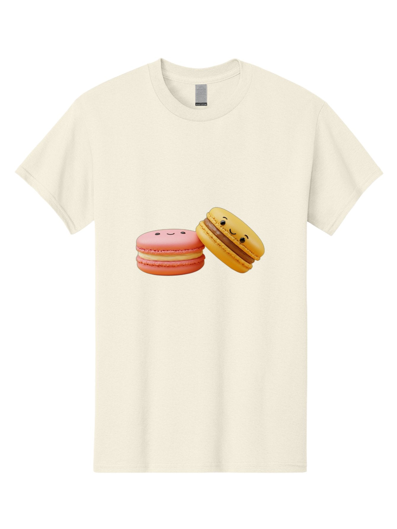 Smiling-Macarons-4 Men'S Graphic Tee, 100% Cotton, Comfortable Casual Summer Wear, Machine Washable, Pink Macaron, Smiling Face, Yellow Macaron, Winking Face, Chocolate Filling, Pastel Colors, Cute Desserts, Sweet Treats, French Patisserie, Bab421 7