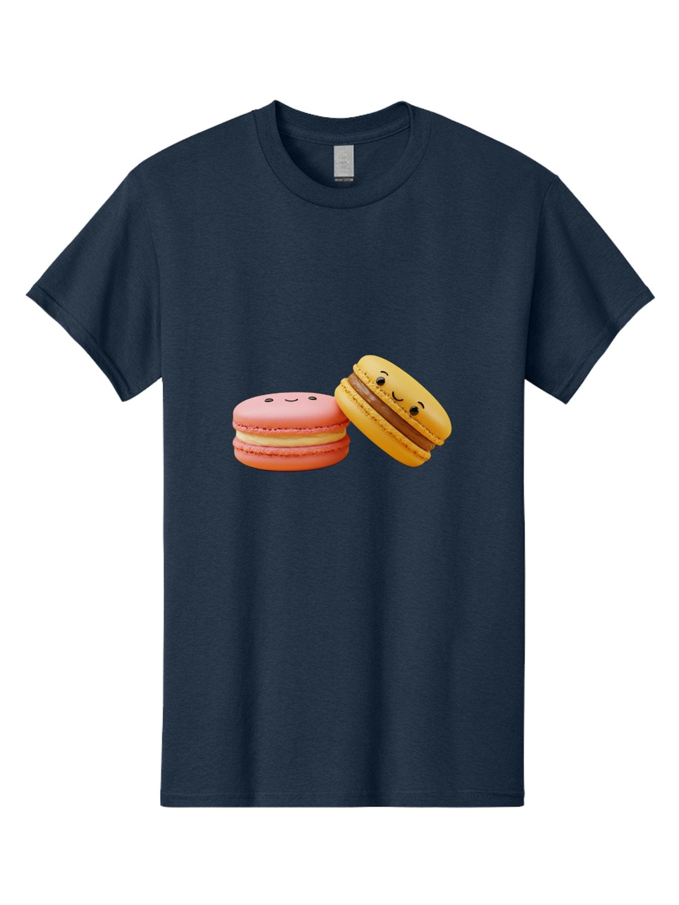 Smiling-Macarons-4 Men'S Graphic Tee, 100% Cotton, Comfortable Casual Summer Wear, Machine Washable, Pink Macaron, Smiling Face, Yellow Macaron, Winking Face, Chocolate Filling, Pastel Colors, Cute Desserts, Sweet Treats, French Patisserie, Bab421