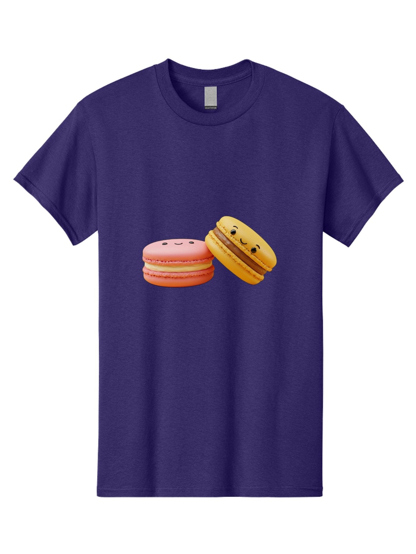 Smiling-Macarons-4 Men'S Graphic Tee, 100% Cotton, Comfortable Casual Summer Wear, Machine Washable, Pink Macaron, Smiling Face, Yellow Macaron, Winking Face, Chocolate Filling, Pastel Colors, Cute Desserts, Sweet Treats, French Patisserie, Bab421 3