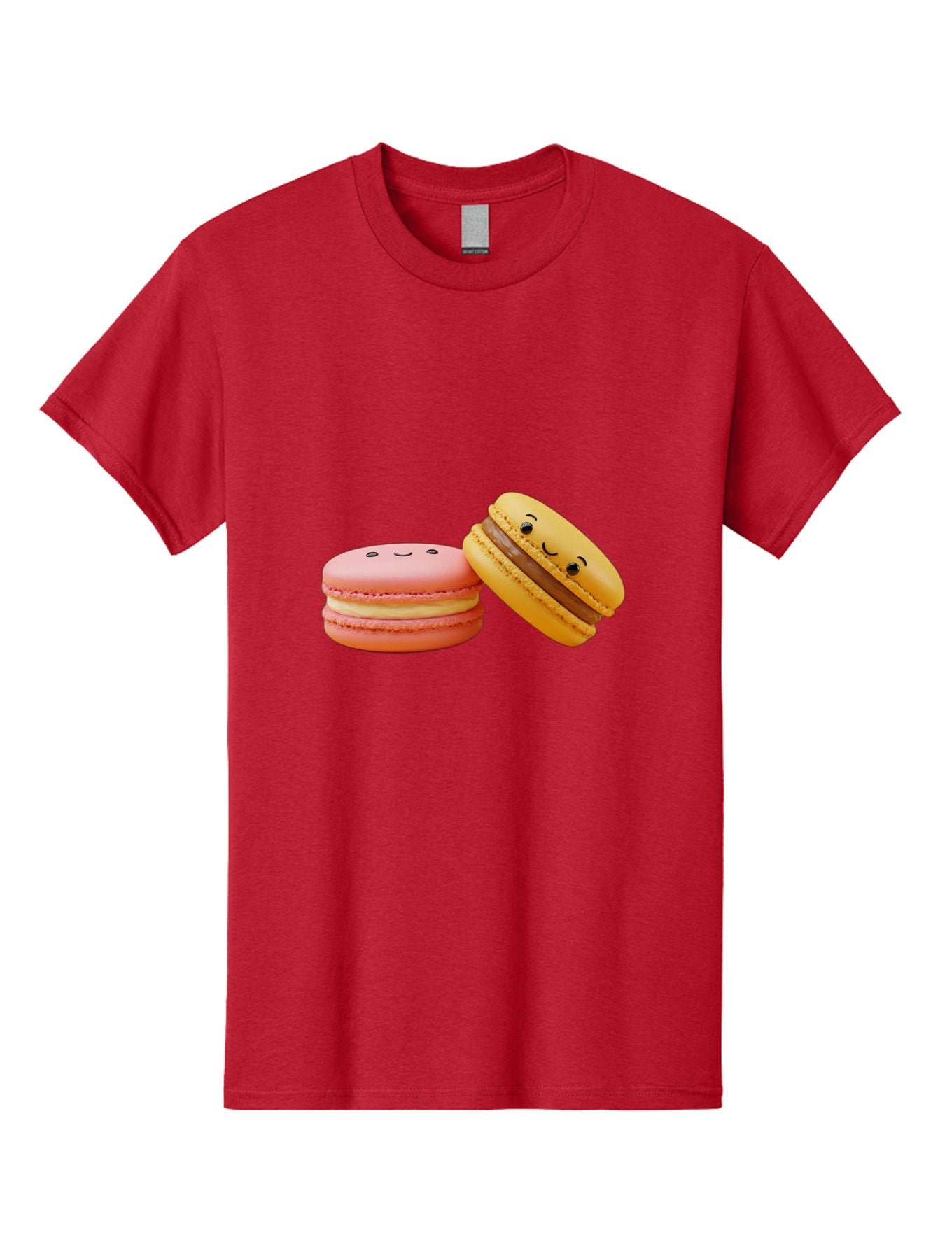 Smiling-Macarons-4 Men'S Graphic Tee, 100% Cotton, Comfortable Casual Summer Wear, Machine Washable, Pink Macaron, Smiling Face, Yellow Macaron, Winking Face, Chocolate Filling, Pastel Colors, Cute Desserts, Sweet Treats, French Patisserie, Bab421 11