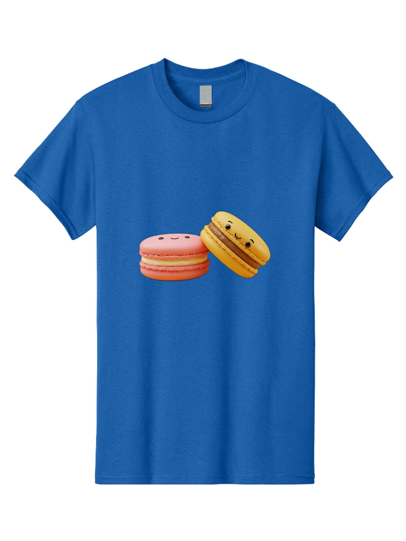 Smiling-Macarons-4 Men'S Graphic Tee, 100% Cotton, Comfortable Casual Summer Wear, Machine Washable, Pink Macaron, Smiling Face, Yellow Macaron, Winking Face, Chocolate Filling, Pastel Colors, Cute Desserts, Sweet Treats, French Patisserie, Bab421 5