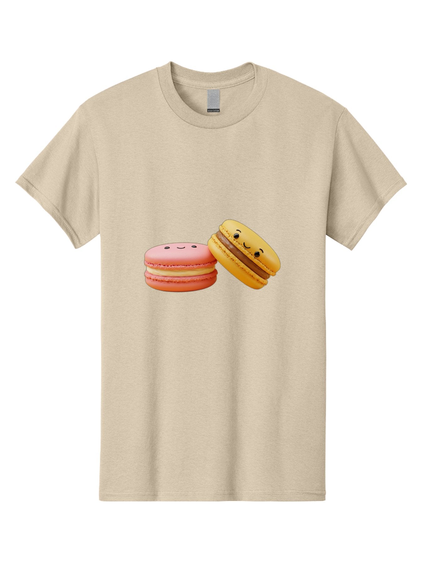 Smiling-Macarons-4 Men'S Graphic Tee, 100% Cotton, Comfortable Casual Summer Wear, Machine Washable, Pink Macaron, Smiling Face, Yellow Macaron, Winking Face, Chocolate Filling, Pastel Colors, Cute Desserts, Sweet Treats, French Patisserie, Bab421 10