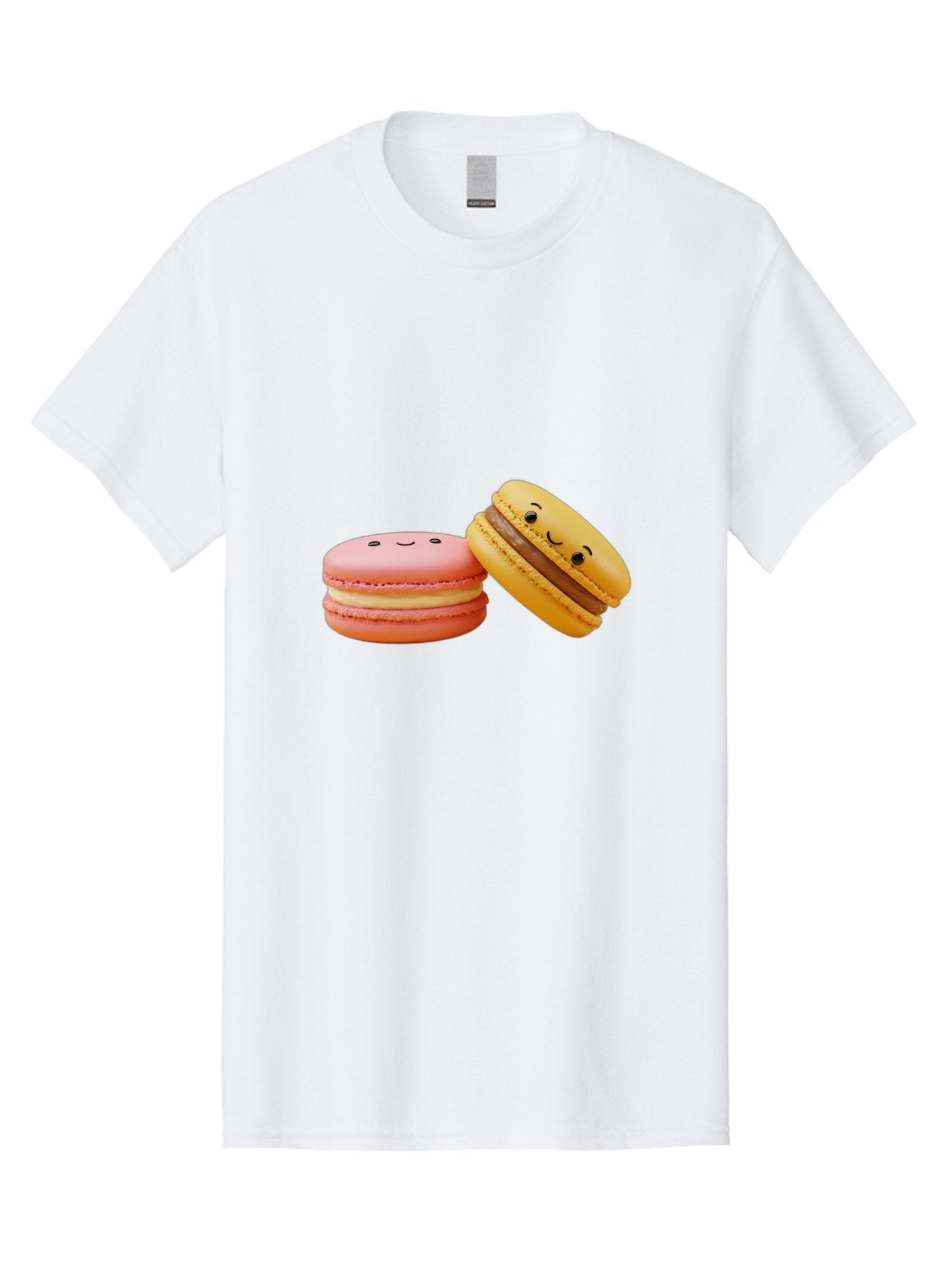 Smiling-Macarons-4 Men'S Graphic Tee, 100% Cotton, Comfortable Casual Summer Wear, Machine Washable, Pink Macaron, Smiling Face, Yellow Macaron, Winking Face, Chocolate Filling, Pastel Colors, Cute Desserts, Sweet Treats, French Patisserie, Bab421 9