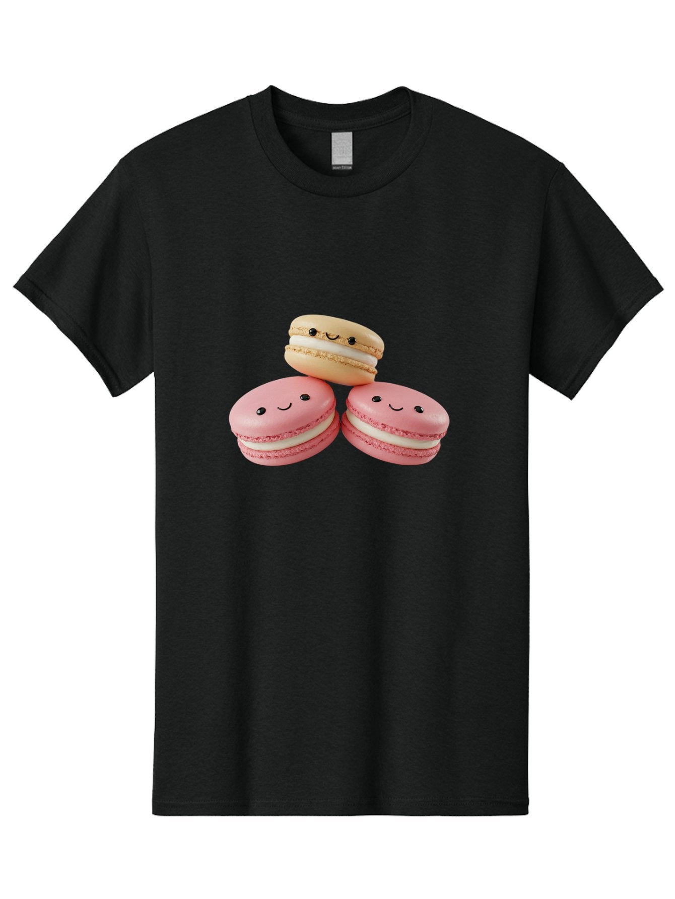 Smiling-Macarons-5 Men'S Graphic Tee, 100% Cotton, Comfortable Casual Summer Wear, Machine Washable, Pink Macarons, Smiling Face, Cute Desserts, French Pastries, White Filling, Beige Macaron, Adorable Treats, Sweet Delights, Happy Faces, Bab422 10
