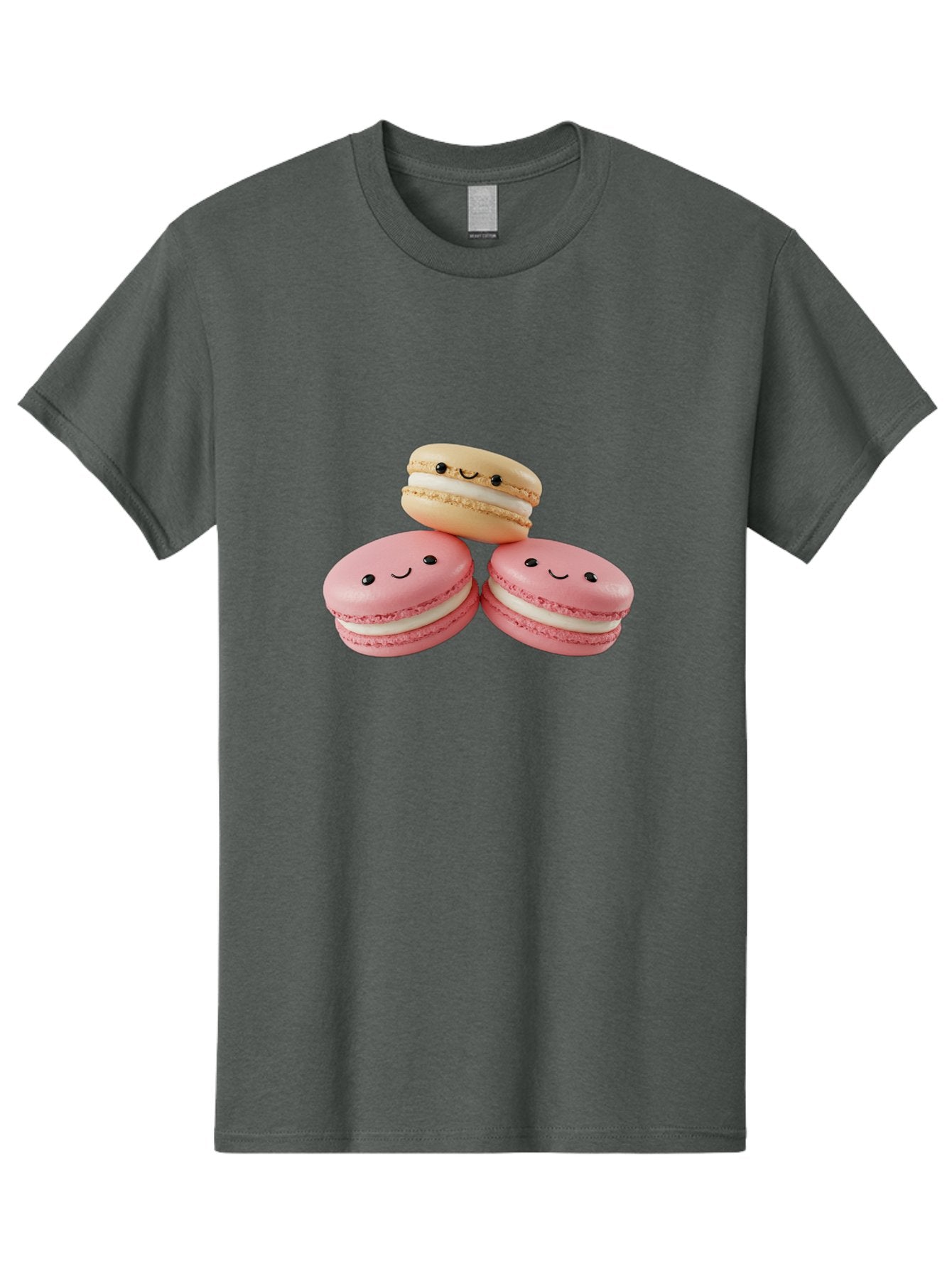 Smiling-Macarons-5 Men'S Graphic Tee, 100% Cotton, Comfortable Casual Summer Wear, Machine Washable, Pink Macarons, Smiling Face, Cute Desserts, French Pastries, White Filling, Beige Macaron, Adorable Treats, Sweet Delights, Happy Faces, Bab422 7