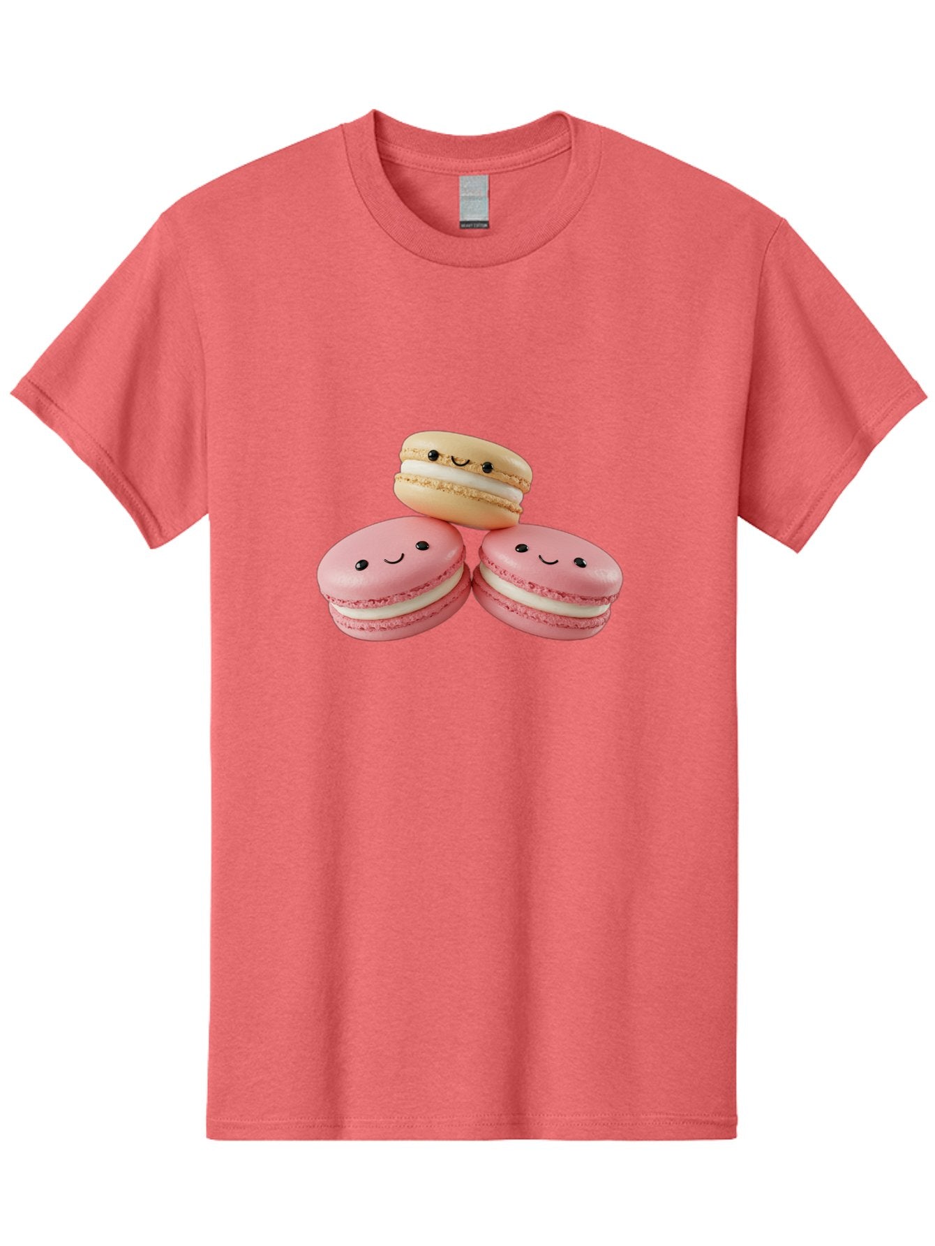 Smiling-Macarons-5 Men'S Graphic Tee, 100% Cotton, Comfortable Casual Summer Wear, Machine Washable, Pink Macarons, Smiling Face, Cute Desserts, French Pastries, White Filling, Beige Macaron, Adorable Treats, Sweet Delights, Happy Faces, Bab422 9
