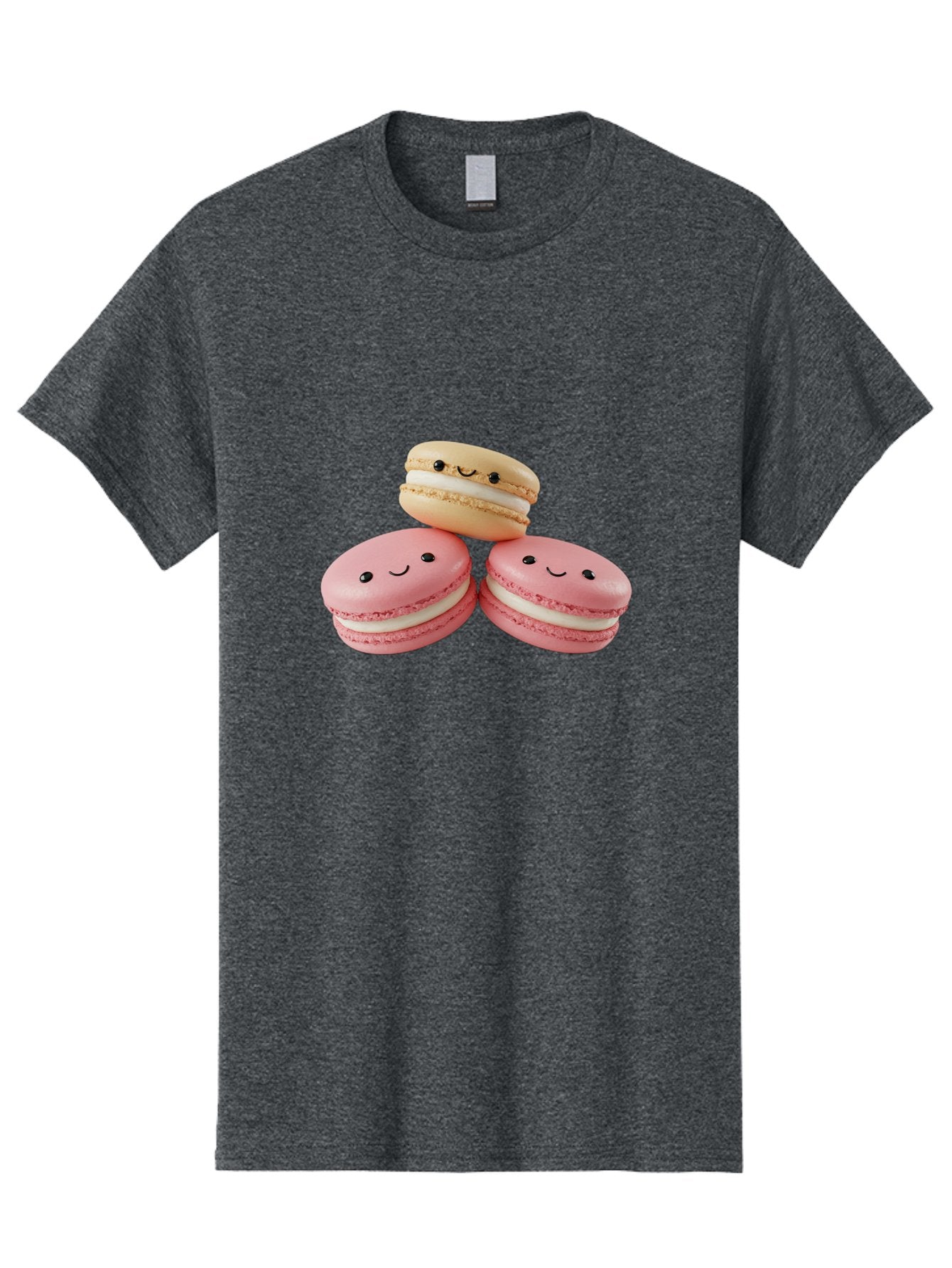 Smiling-Macarons-5 Men'S Graphic Tee, 100% Cotton, Comfortable Casual Summer Wear, Machine Washable, Pink Macarons, Smiling Face, Cute Desserts, French Pastries, White Filling, Beige Macaron, Adorable Treats, Sweet Delights, Happy Faces, Bab422 12