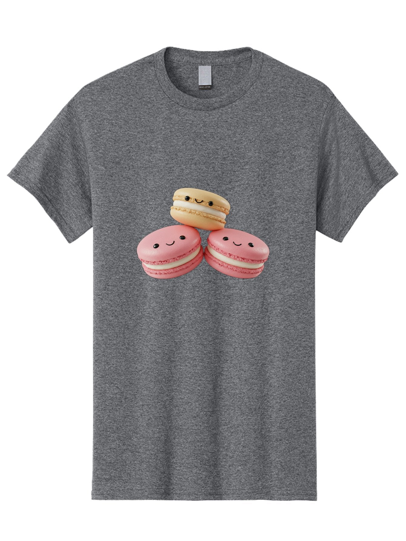 Smiling-Macarons-5 Men'S Graphic Tee, 100% Cotton, Comfortable Casual Summer Wear, Machine Washable, Pink Macarons, Smiling Face, Cute Desserts, French Pastries, White Filling, Beige Macaron, Adorable Treats, Sweet Delights, Happy Faces, Bab422 3