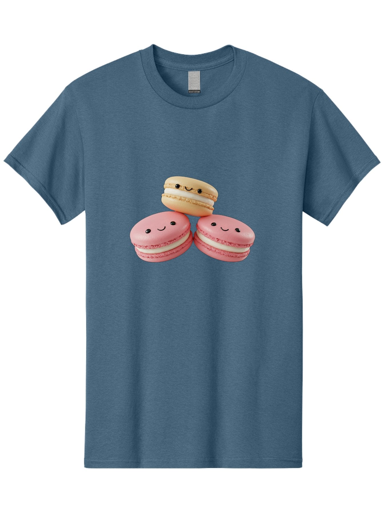 Smiling-Macarons-5 Men'S Graphic Tee, 100% Cotton, Comfortable Casual Summer Wear, Machine Washable, Pink Macarons, Smiling Face, Cute Desserts, French Pastries, White Filling, Beige Macaron, Adorable Treats, Sweet Delights, Happy Faces, Bab422 11