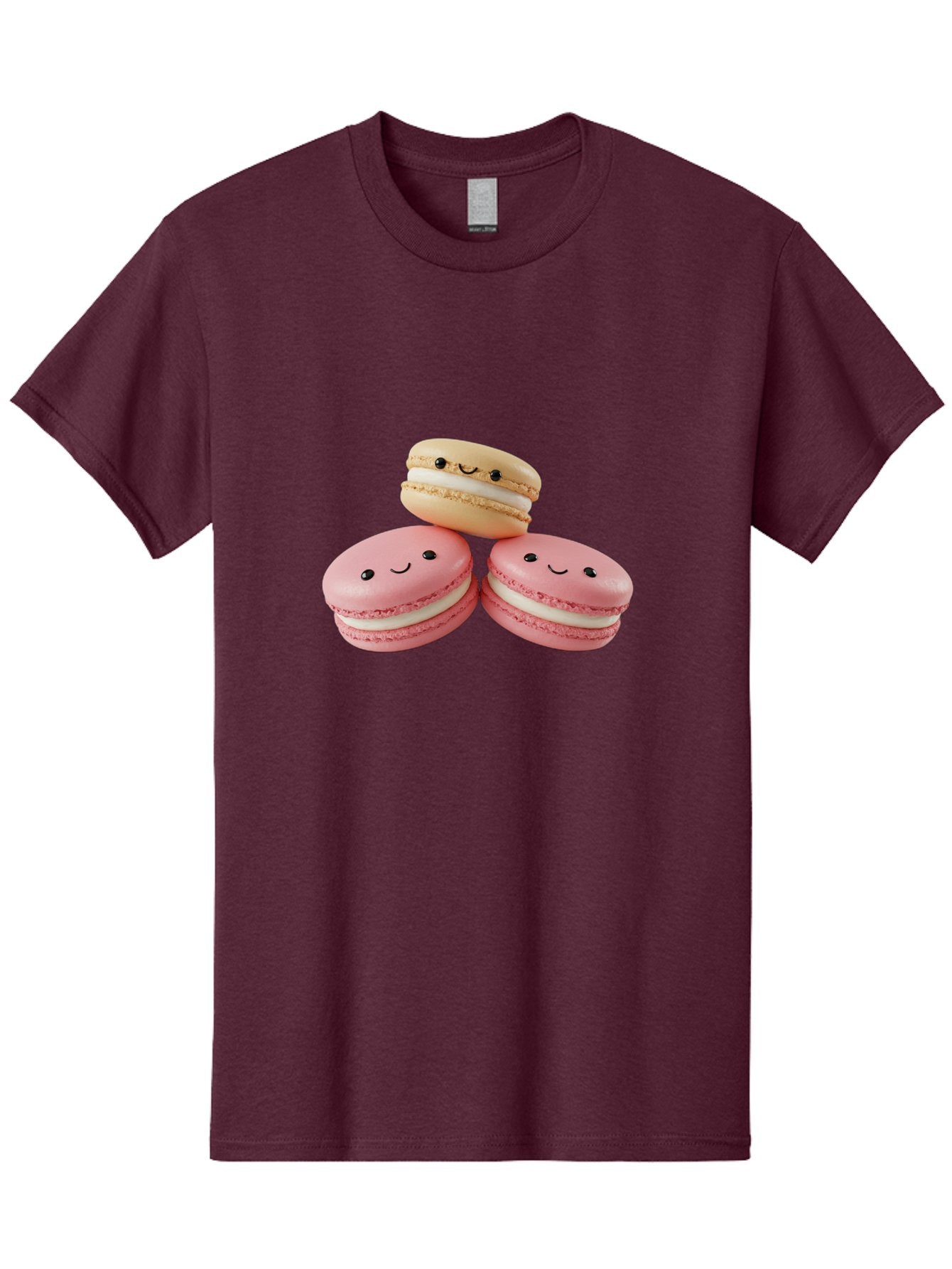 Smiling-Macarons-5 Men'S Graphic Tee, 100% Cotton, Comfortable Casual Summer Wear, Machine Washable, Pink Macarons, Smiling Face, Cute Desserts, French Pastries, White Filling, Beige Macaron, Adorable Treats, Sweet Delights, Happy Faces, Bab422 15