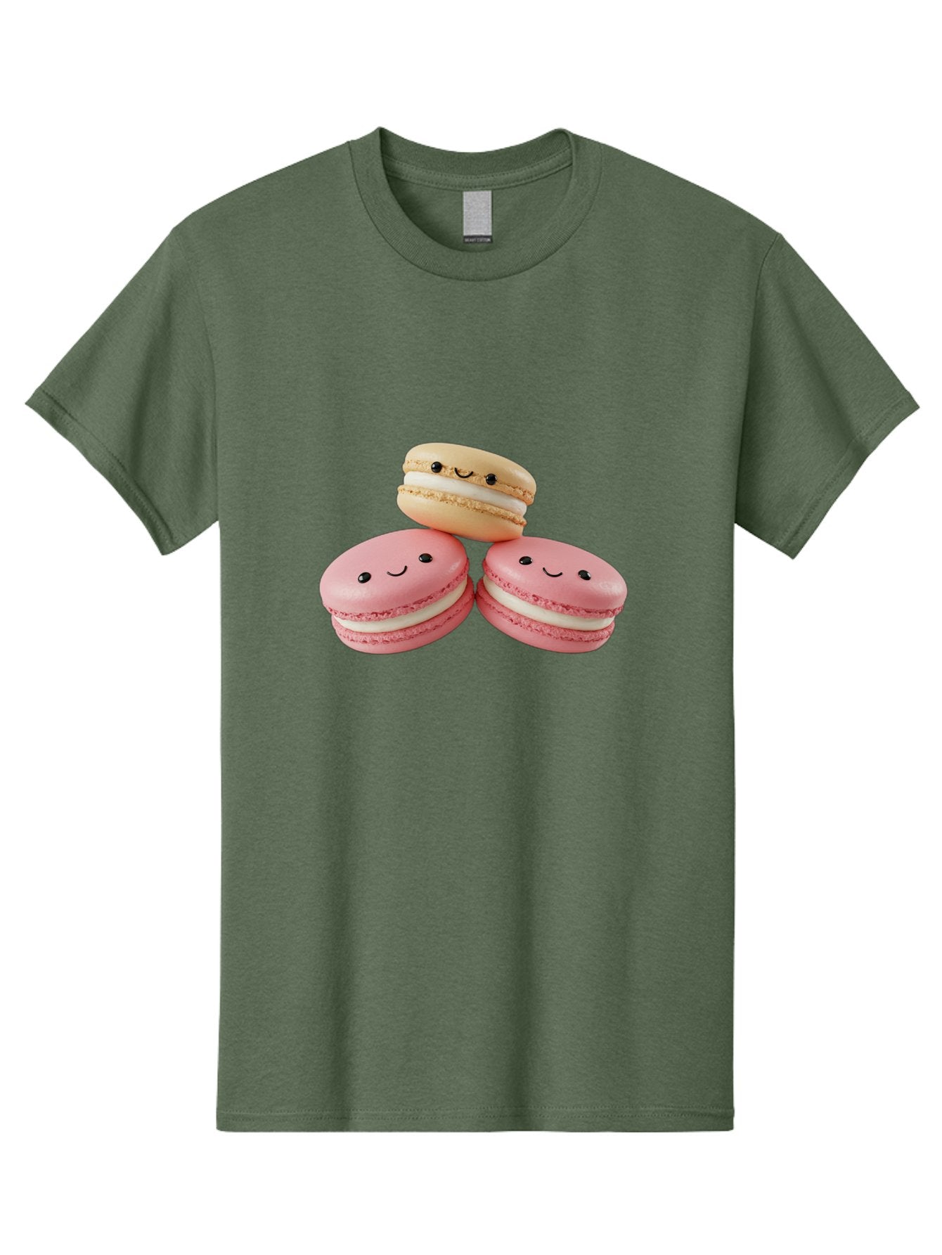 Smiling-Macarons-5 Men'S Graphic Tee, 100% Cotton, Comfortable Casual Summer Wear, Machine Washable, Pink Macarons, Smiling Face, Cute Desserts, French Pastries, White Filling, Beige Macaron, Adorable Treats, Sweet Delights, Happy Faces, Bab422 4