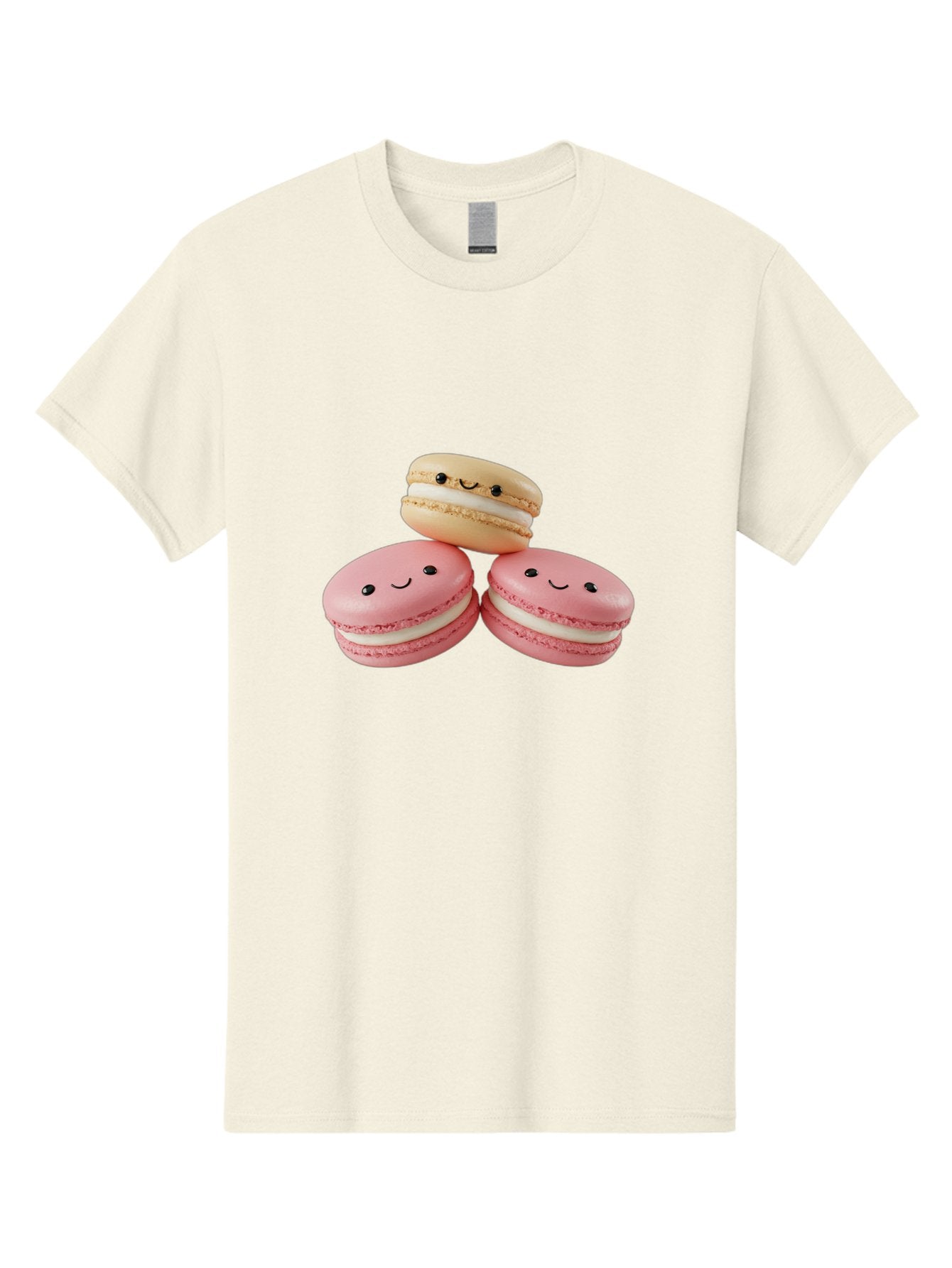 Smiling-Macarons-5 Men'S Graphic Tee, 100% Cotton, Comfortable Casual Summer Wear, Machine Washable, Pink Macarons, Smiling Face, Cute Desserts, French Pastries, White Filling, Beige Macaron, Adorable Treats, Sweet Delights, Happy Faces, Bab422 13