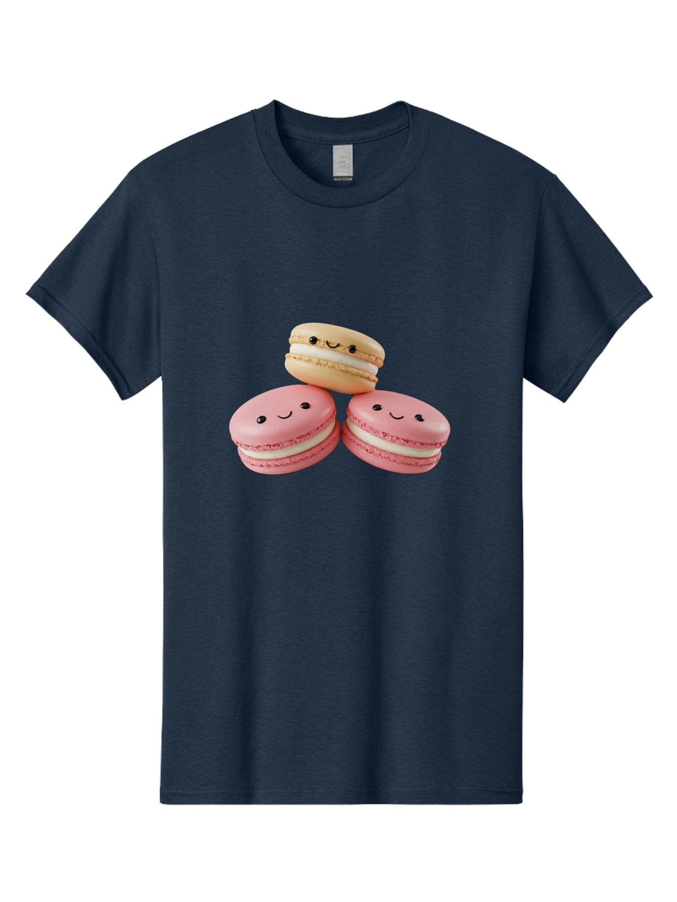 Smiling-Macarons-5 Men'S Graphic Tee, 100% Cotton, Comfortable Casual Summer Wear, Machine Washable, Pink Macarons, Smiling Face, Cute Desserts, French Pastries, White Filling, Beige Macaron, Adorable Treats, Sweet Delights, Happy Faces, Bab422 5