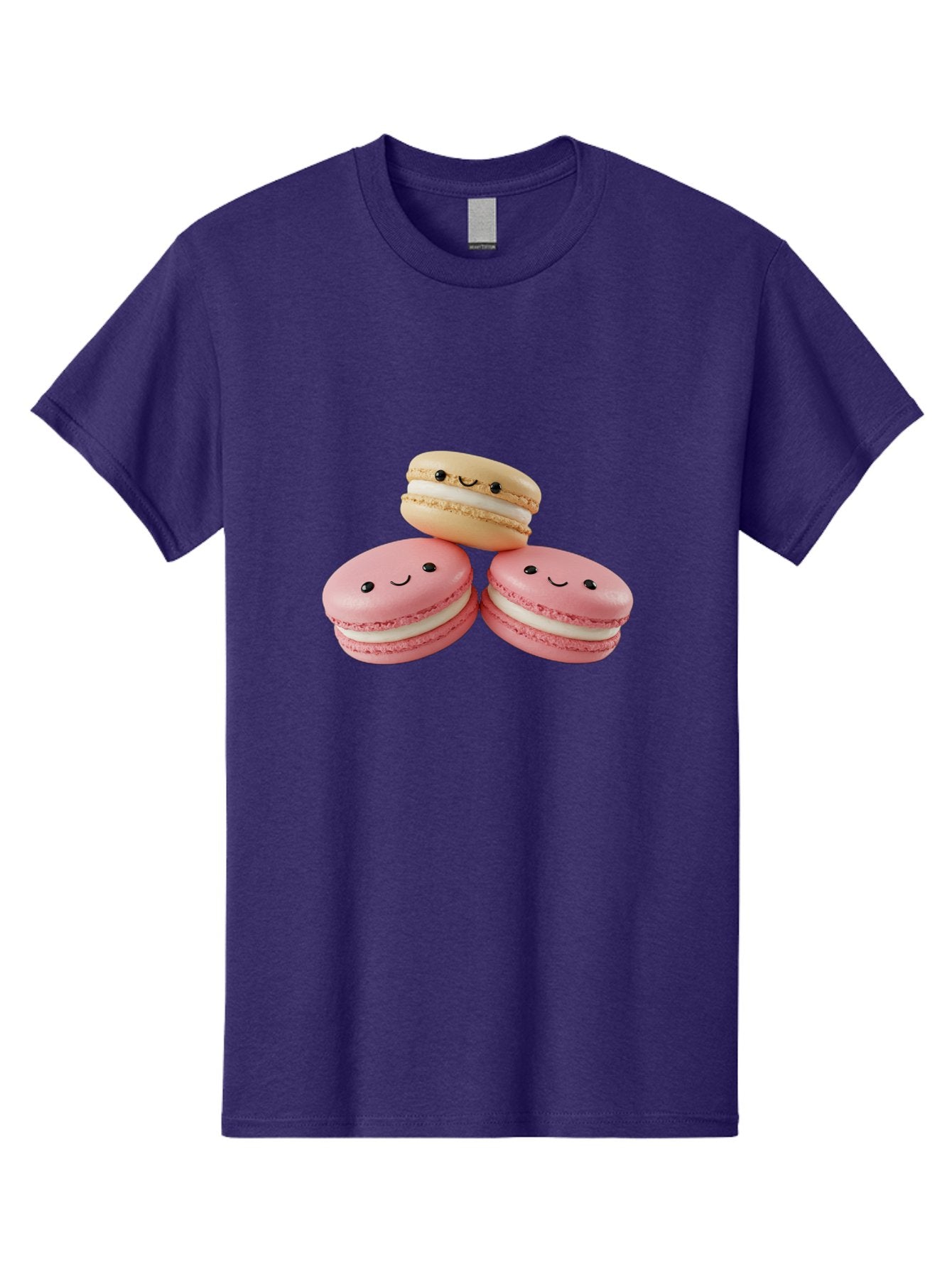 Smiling-Macarons-5 Men'S Graphic Tee, 100% Cotton, Comfortable Casual Summer Wear, Machine Washable, Pink Macarons, Smiling Face, Cute Desserts, French Pastries, White Filling, Beige Macaron, Adorable Treats, Sweet Delights, Happy Faces, Bab422 14
