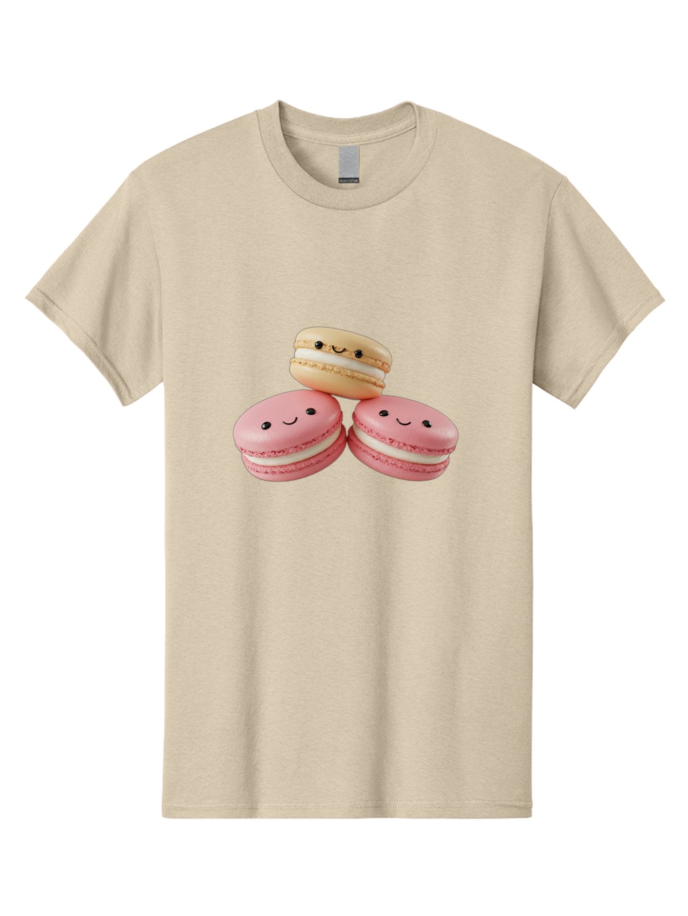 Smiling-Macarons-5 Men'S Graphic Tee, 100% Cotton, Comfortable Casual Summer Wear, Machine Washable, Pink Macarons, Smiling Face, Cute Desserts, French Pastries, White Filling, Beige Macaron, Adorable Treats, Sweet Delights, Happy Faces, Bab422 6