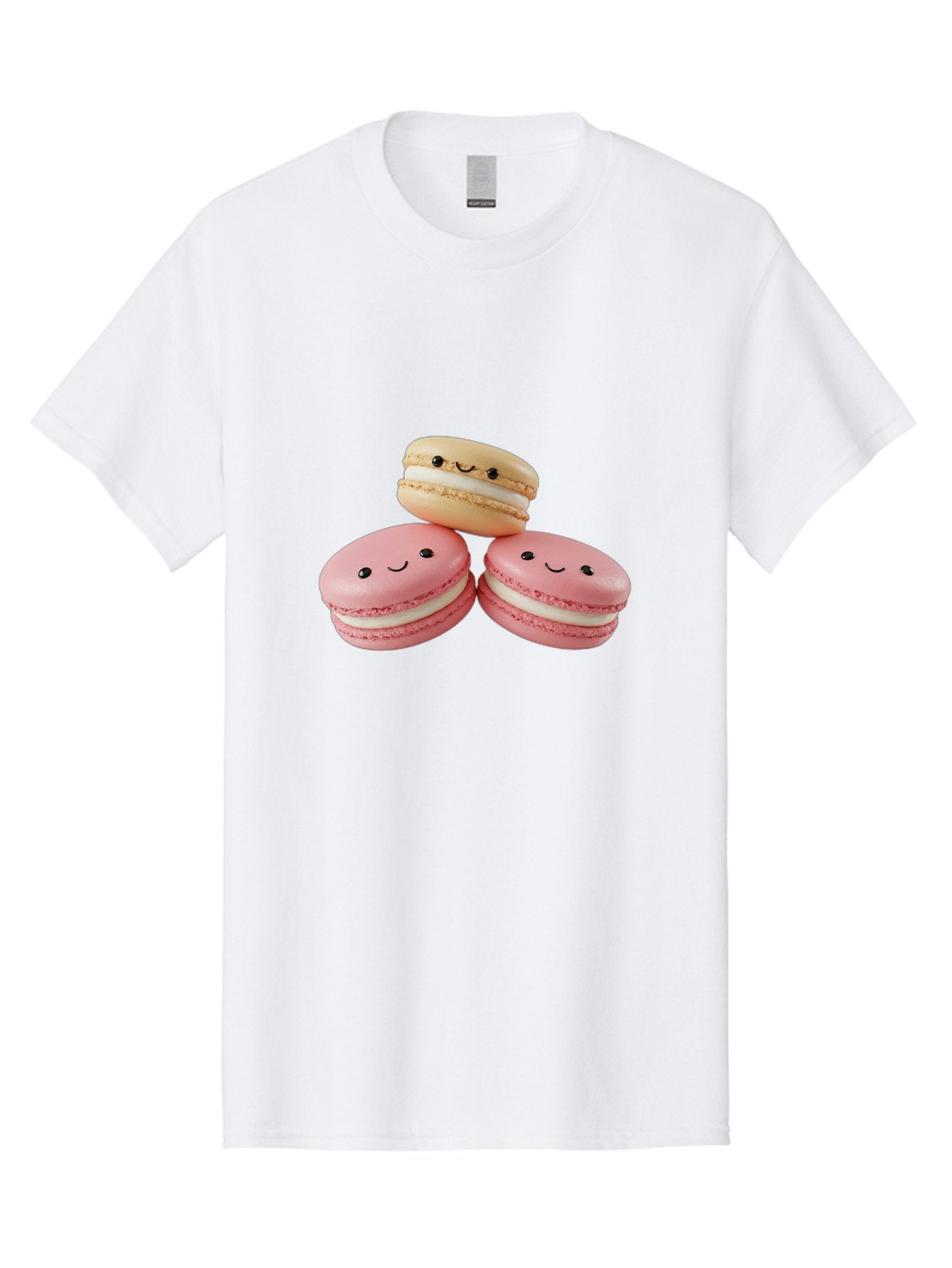 Smiling-Macarons-5 Men'S Graphic Tee, 100% Cotton, Comfortable Casual Summer Wear, Machine Washable, Pink Macarons, Smiling Face, Cute Desserts, French Pastries, White Filling, Beige Macaron, Adorable Treats, Sweet Delights, Happy Faces, Bab422 8