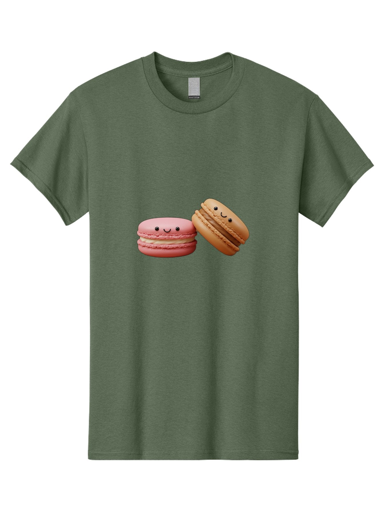 Smiling-Macarons-6 Men'S Graphic Tee, 100% Cotton, Comfortable Casual Summer Wear, Machine Washable, Pink Macaron, Beige Macaron, French Dessert, Sweet Treats, Smiling Faces, Cute Pastries, Delicious Macarons, Bakery Delights Bab423