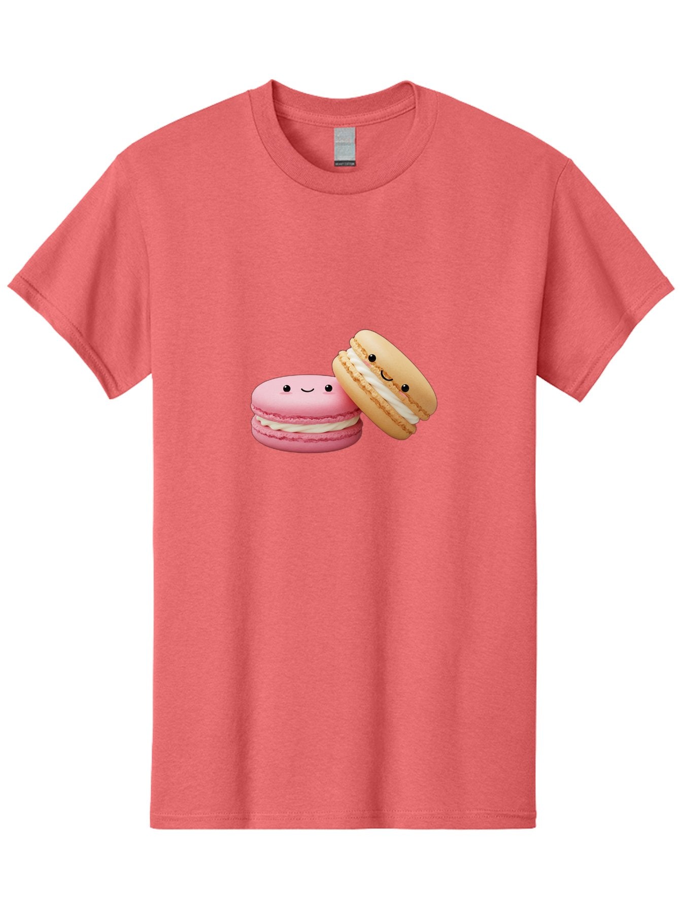 Smiling-Macarons Men'S Graphic Tee, 100% Cotton, Comfortable Casual Summer Wear, Machine Washable, Pink Macaron, Beige Macaron, Smiling Faces, Cute Desserts, White Filling, Adorable Treats, French Pastries, Sweet Delights Bab424 5