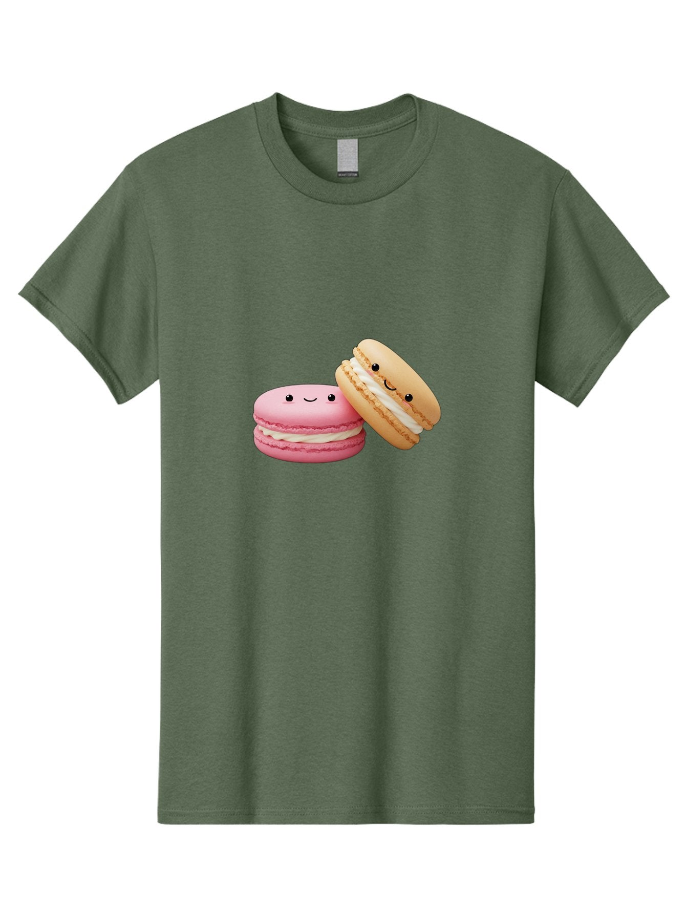 Smiling-Macarons Men'S Graphic Tee, 100% Cotton, Comfortable Casual Summer Wear, Machine Washable, Pink Macaron, Beige Macaron, Smiling Faces, Cute Desserts, White Filling, Adorable Treats, French Pastries, Sweet Delights Bab424 4